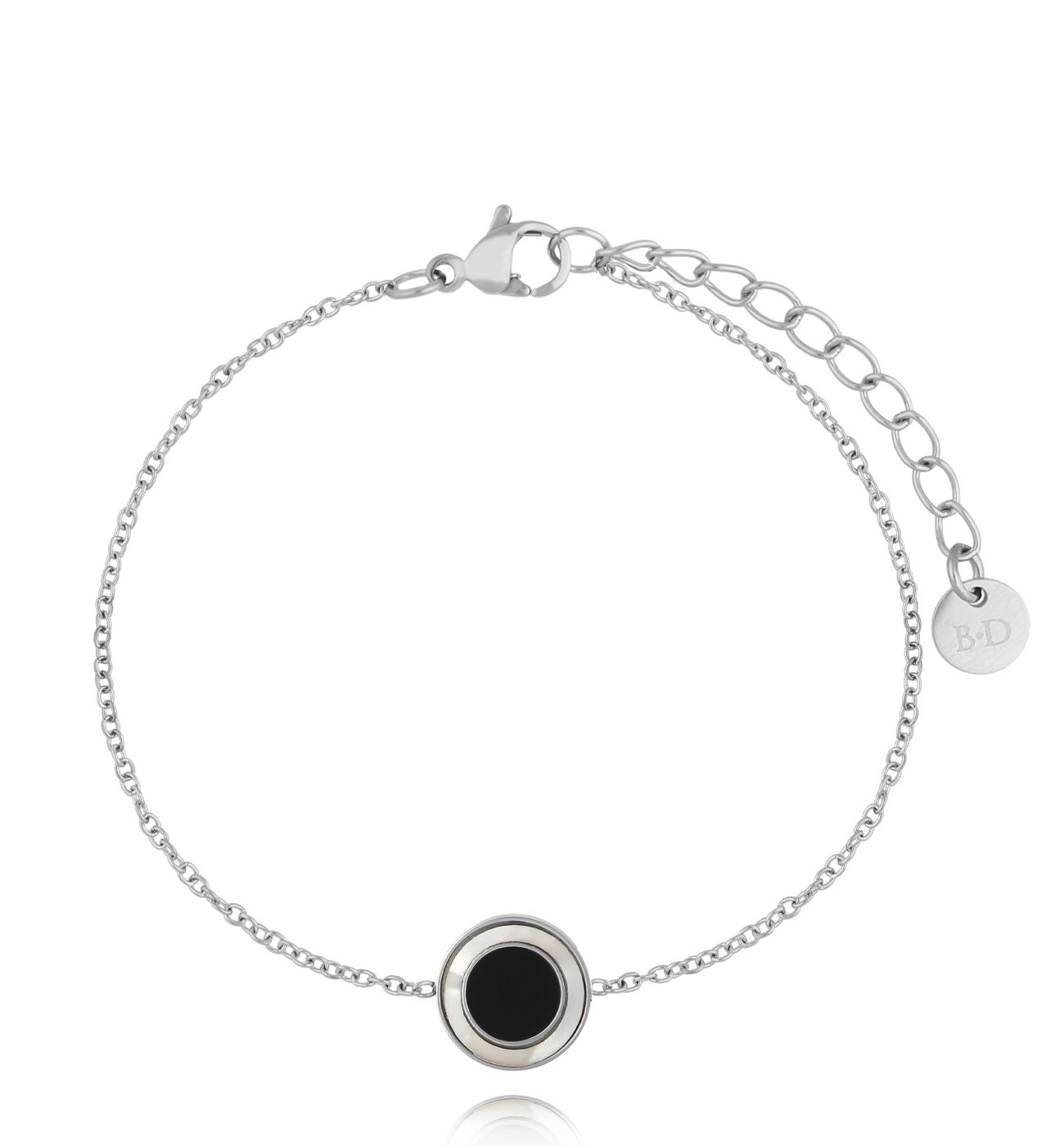 Bransoletka z czarnym dyskiem srebrna Elegant Essence - By Dziubeka