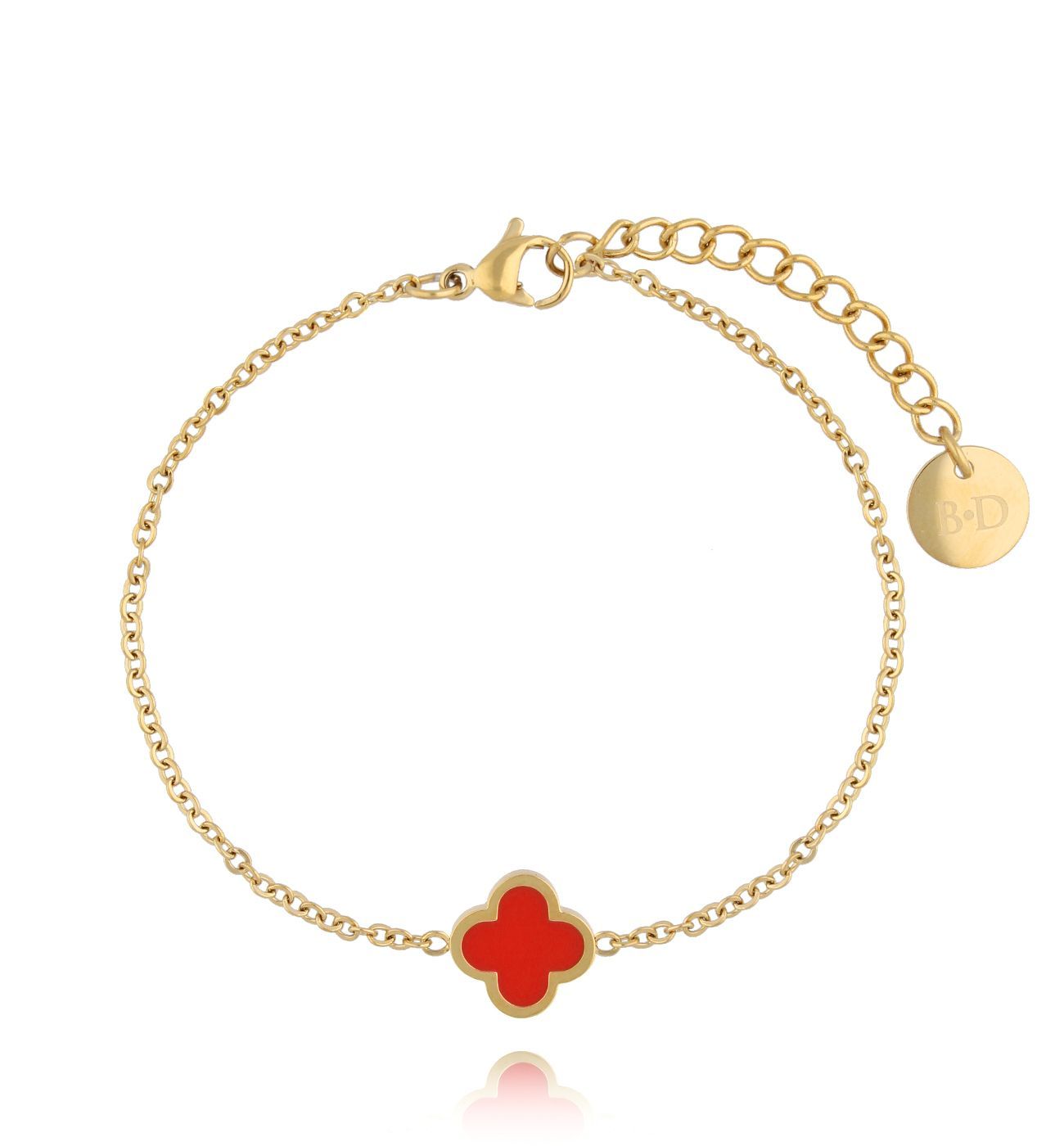 Bransoletka złota z koniczynką z czerwoną emalią Heureux BSA0558