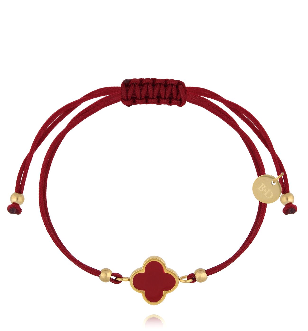 Bransoletka z bordowym sznurkiem i bordową koniczynką BGL1089 - By Dziubeka