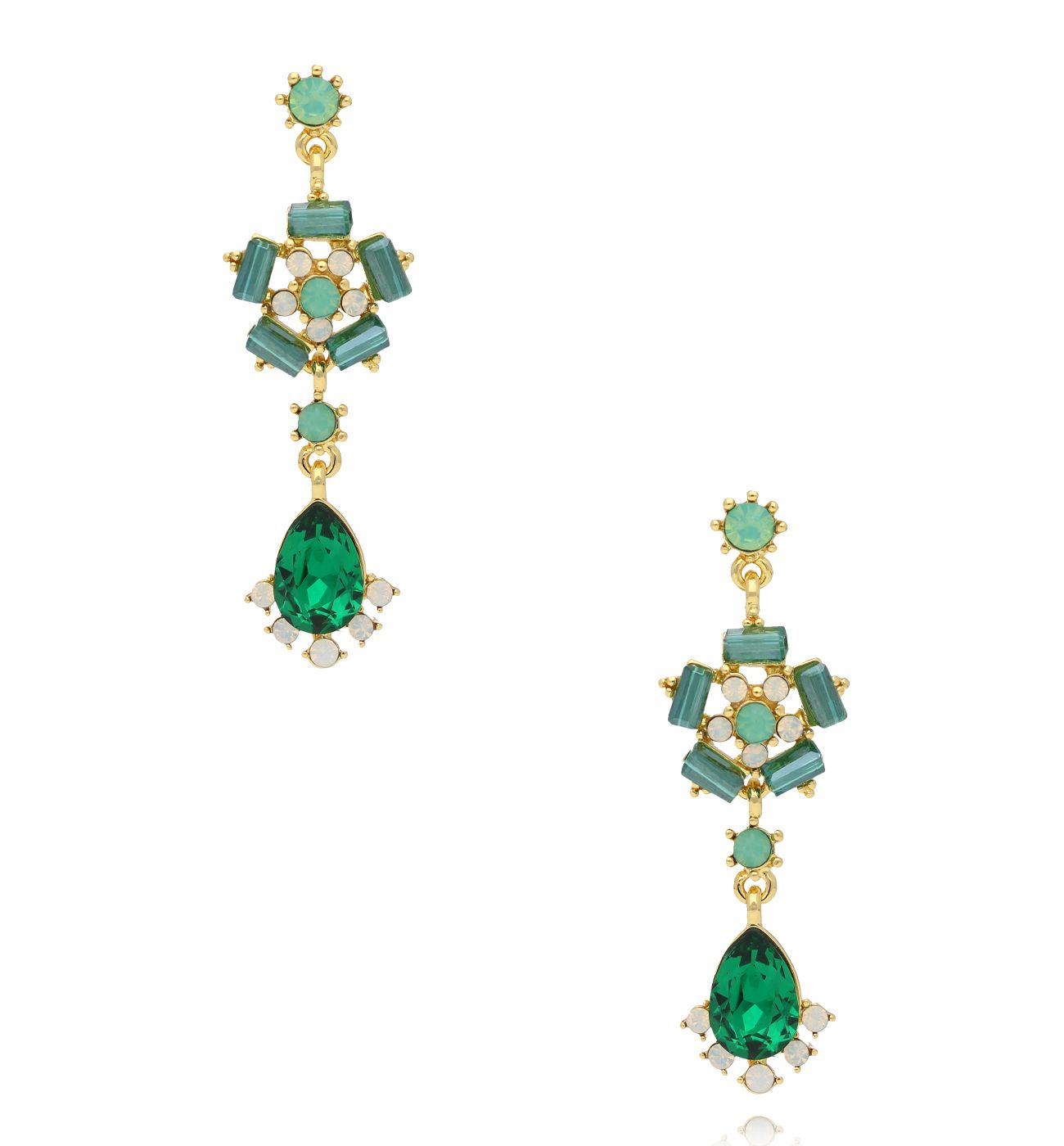 Kolczyki wiszące z zielonymi kryształami - By Dziubeka