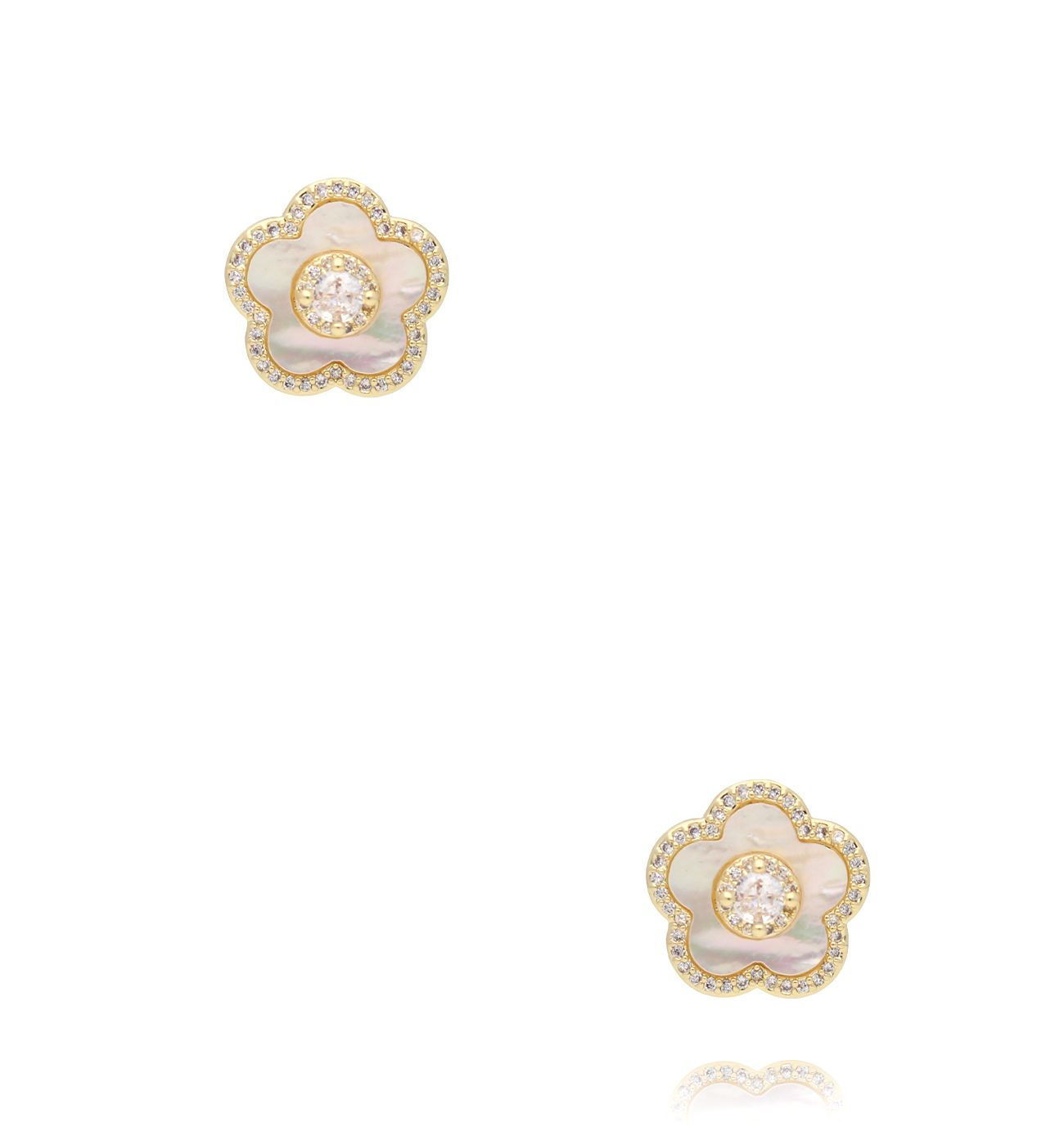 Kolczyki kwiatki z masą perłową i cyrkoniami - By Dziubeka