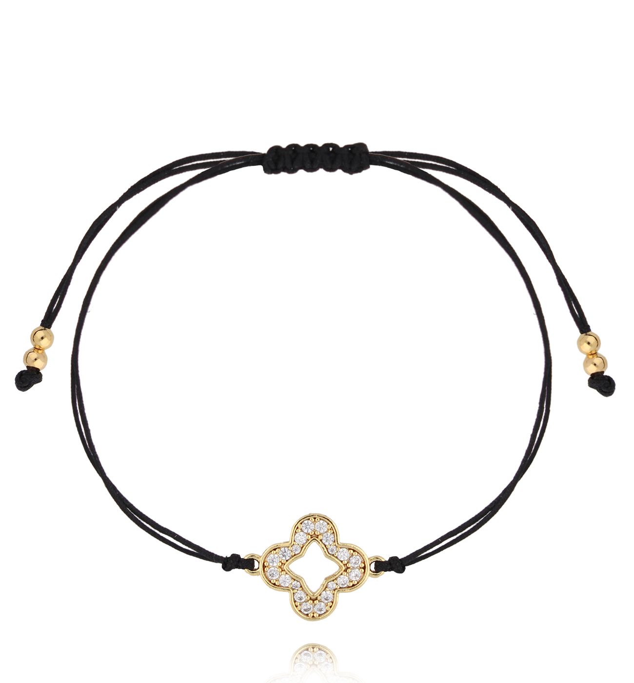 Bransoletka z czarnym sznurkiem i złotą koniczynką BGL1000