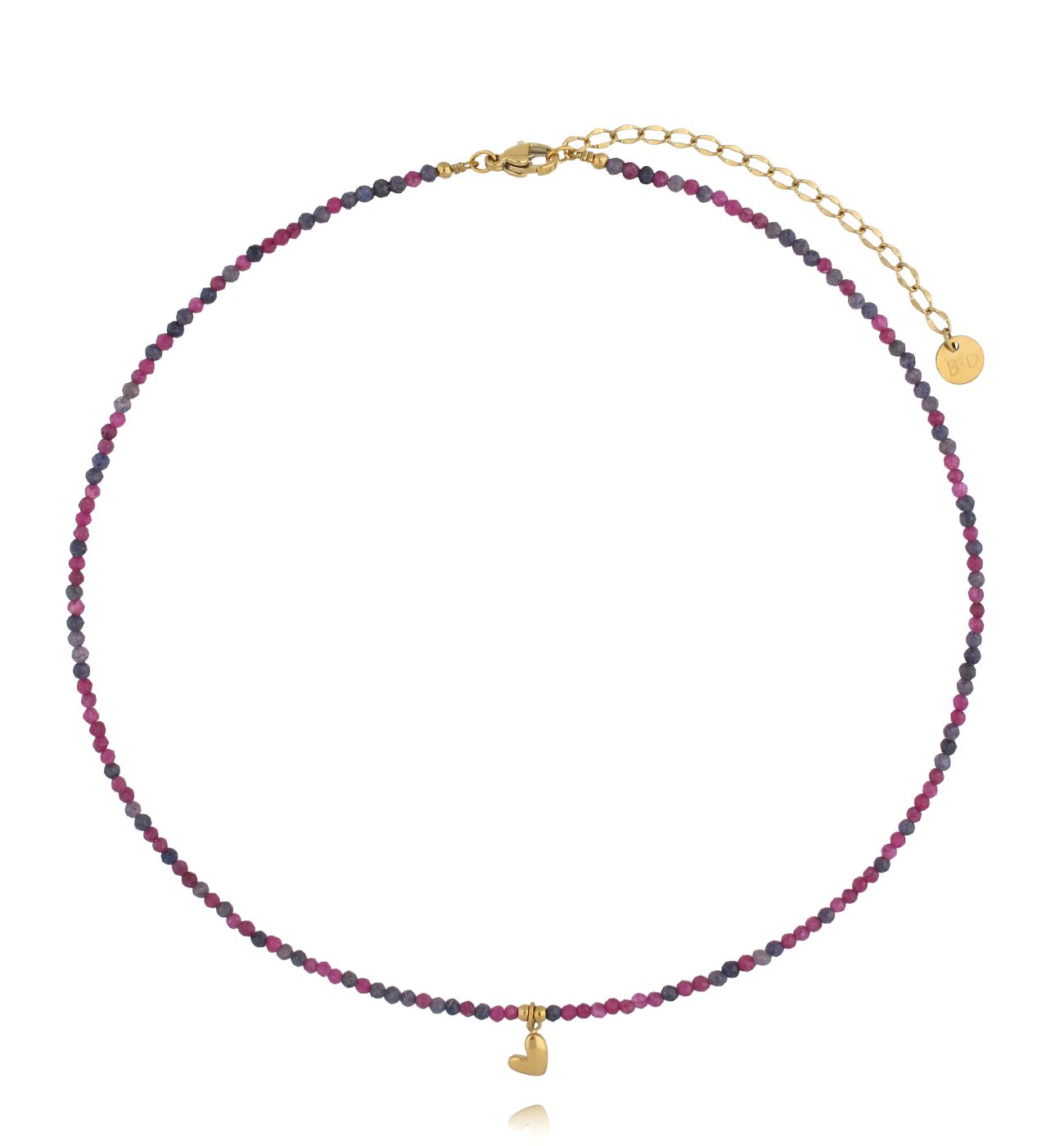 Naszyjnik z rubinami, szafirami i złotym sercem - By Dziubeka