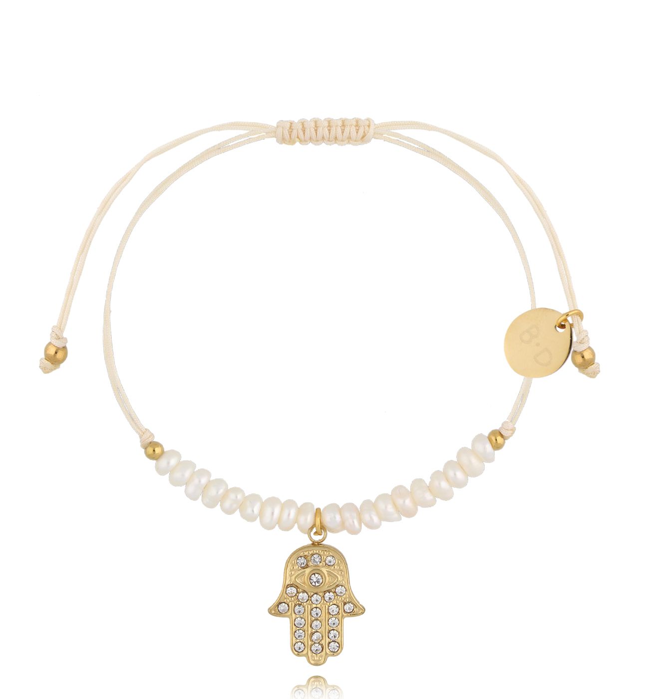 Bransoletka z perełkami i złotą ręką Fatimy Feliz BMT0081