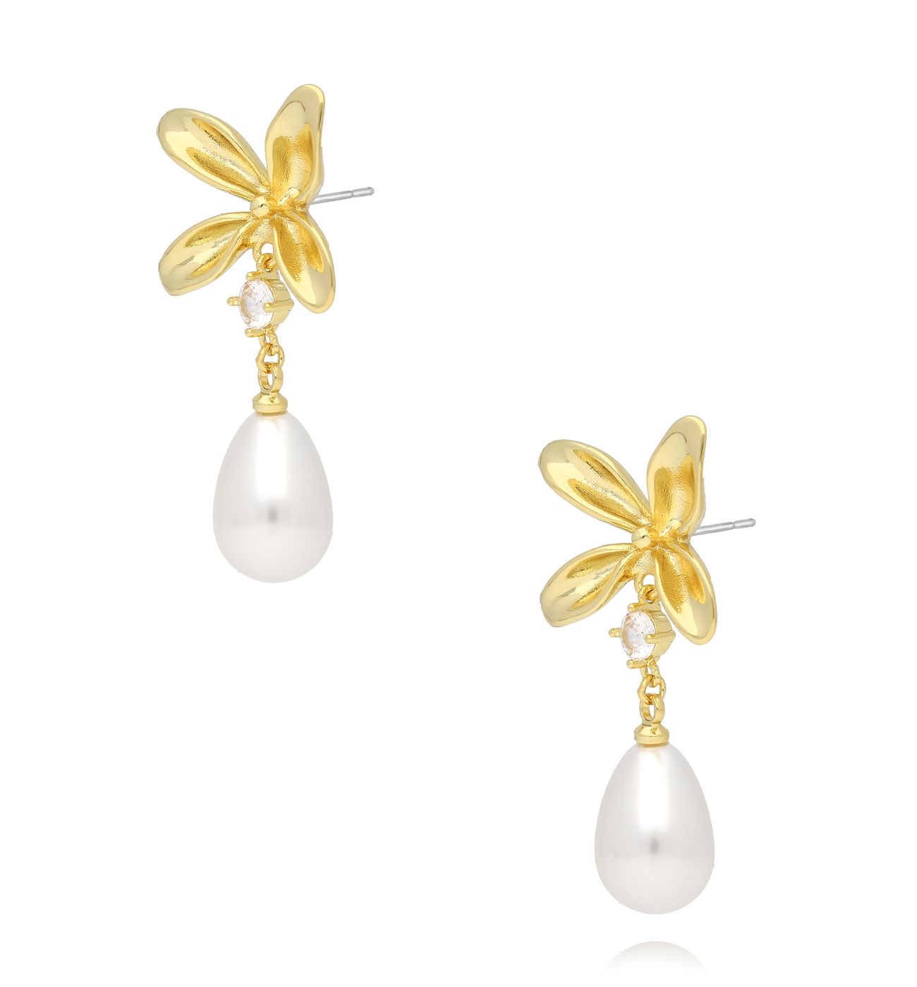 Kolczyki z perłami i kwiatkami złote KPE0150