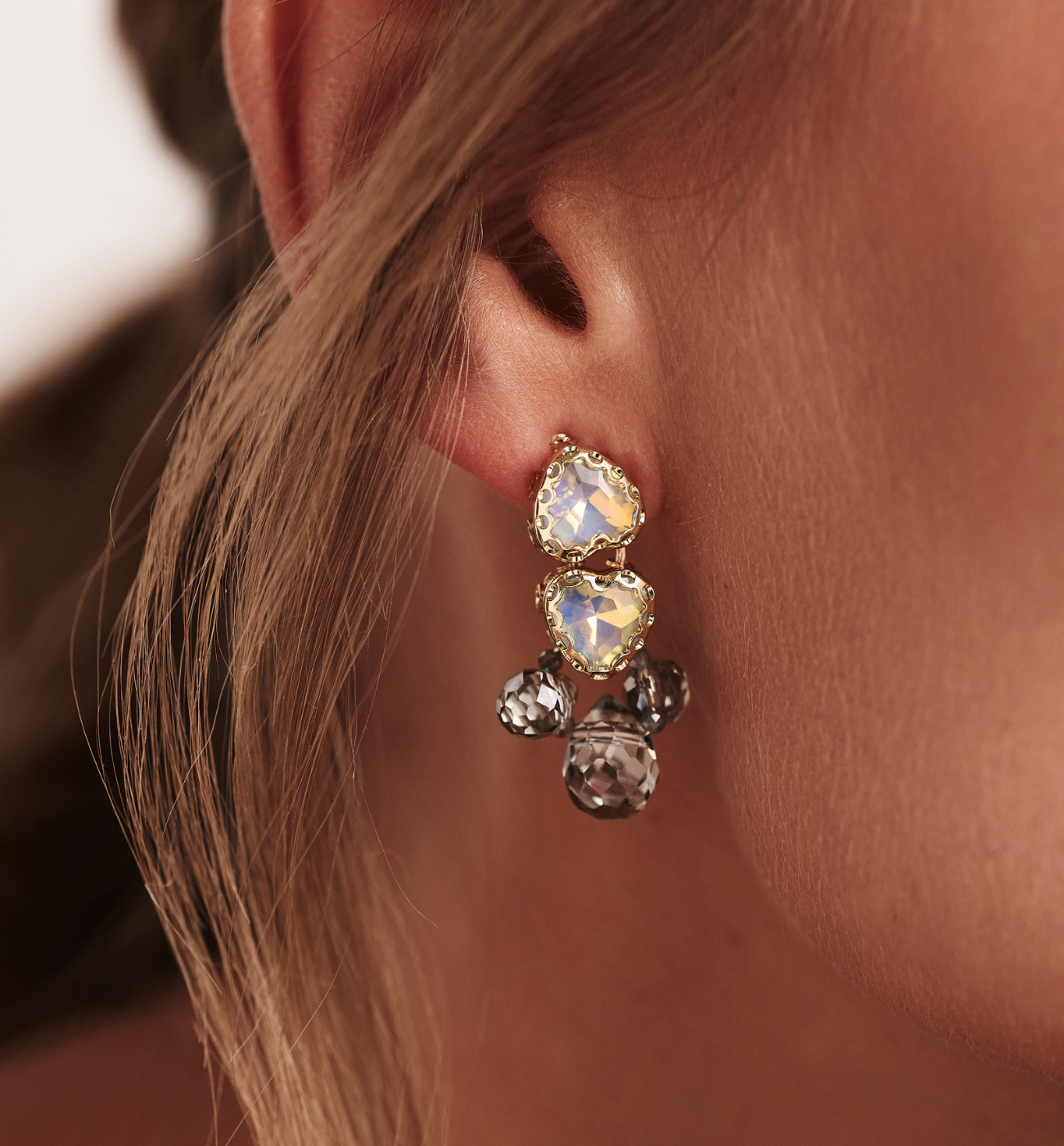 Kolczyki złoto–dymne z kryształami KGA0030 - By Dziubeka