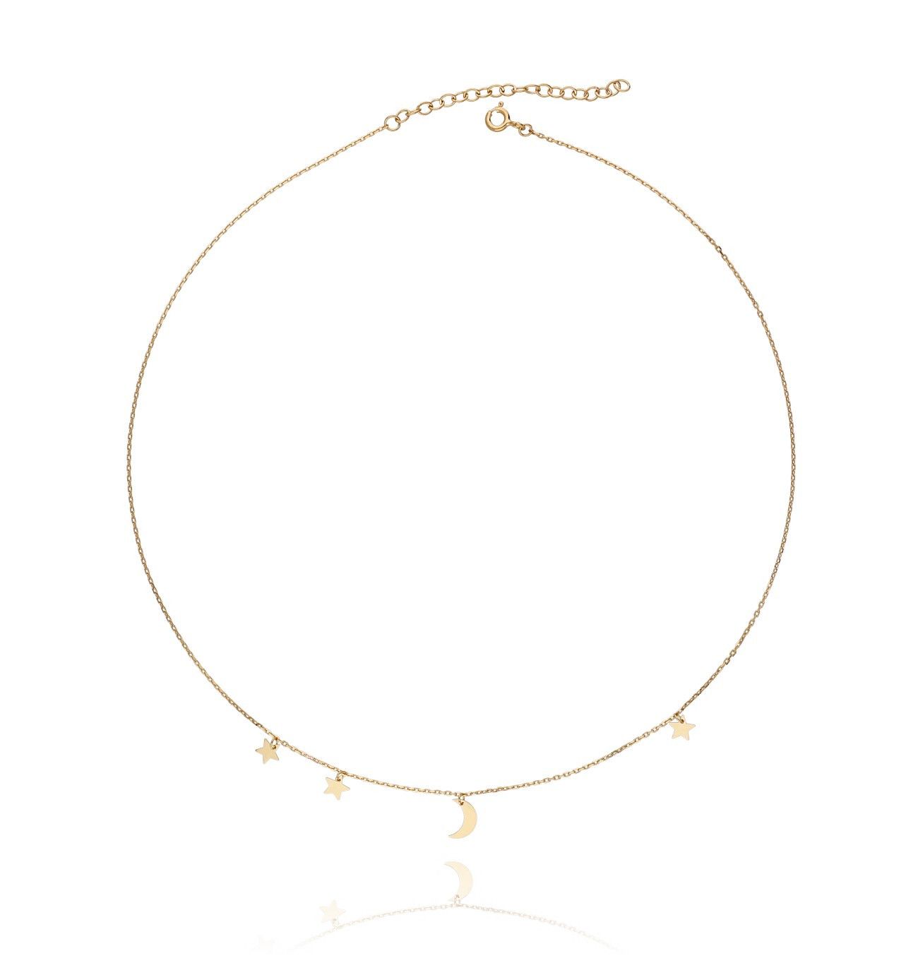 Naszyjnik ze srebra pozłacanego księżyc, gwiazdki - By Dziubeka