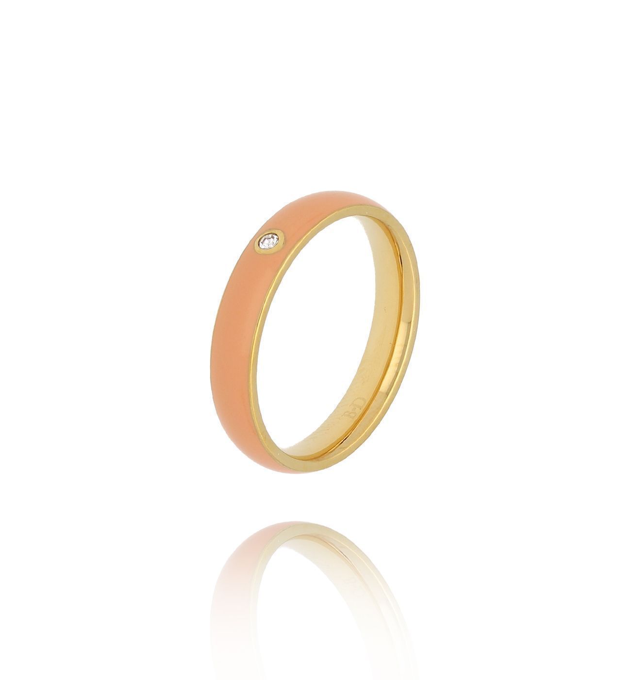 Pierścionek złoty z brzoskwiniową emalią Cannes PSA0952