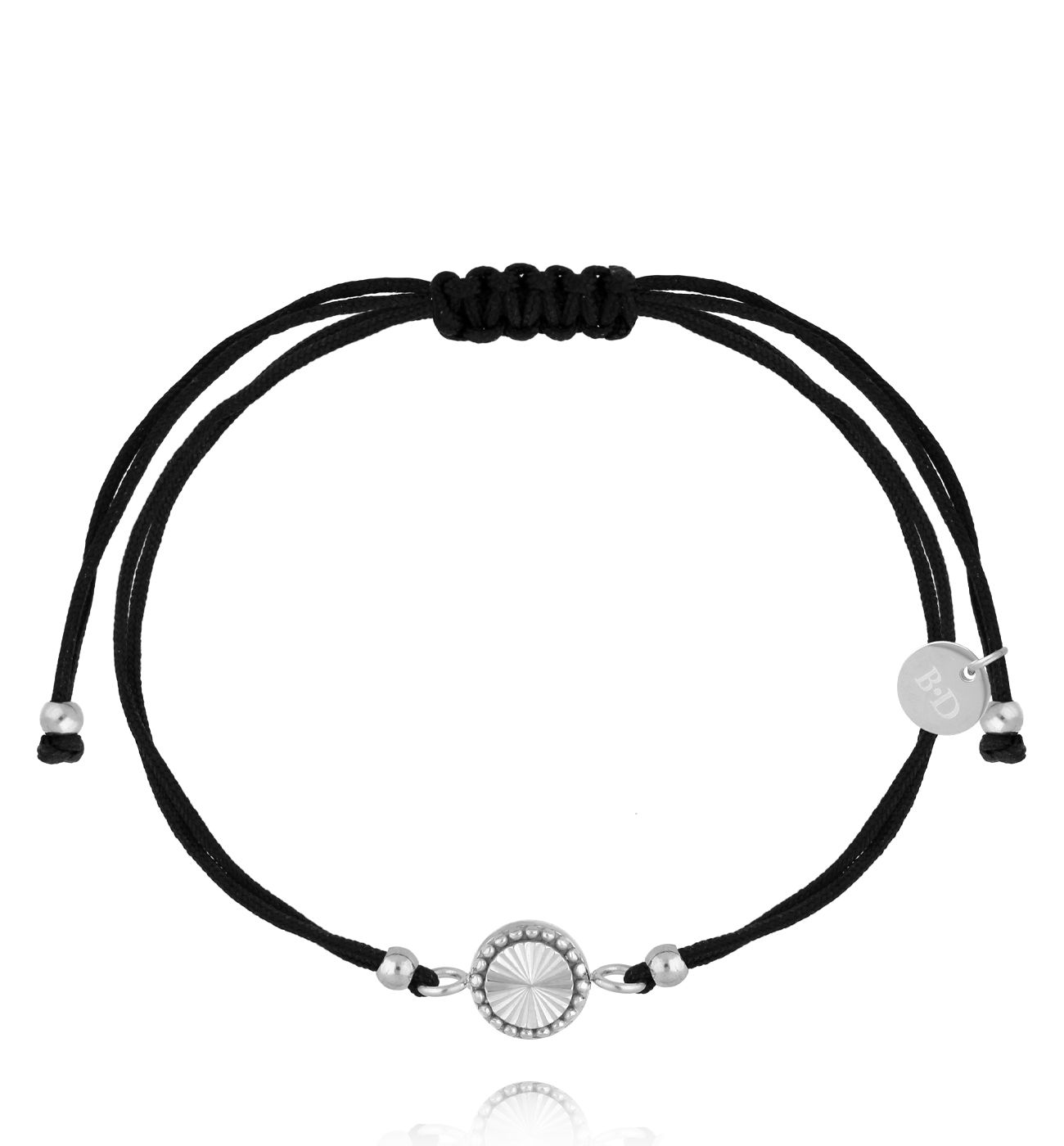 Bransoletka z czarnym sznurkiem i srebrnym dyskiem BGL1054