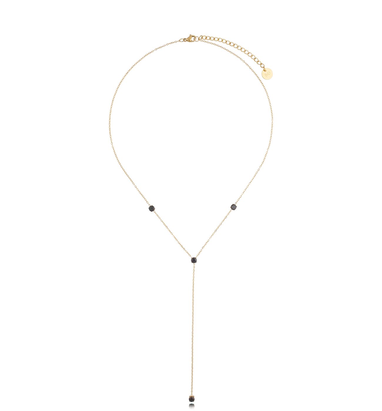 Naszyjnik krawatka z czarnymi cyrkoniami pozłacany Oahu - By Dziubeka