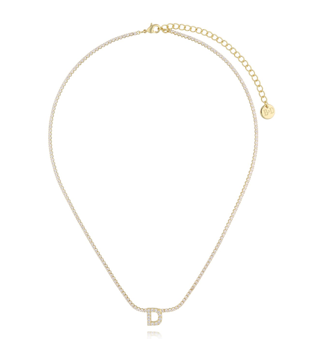 Naszyjnik typu tennis z literką D złoty - By Dziubeka