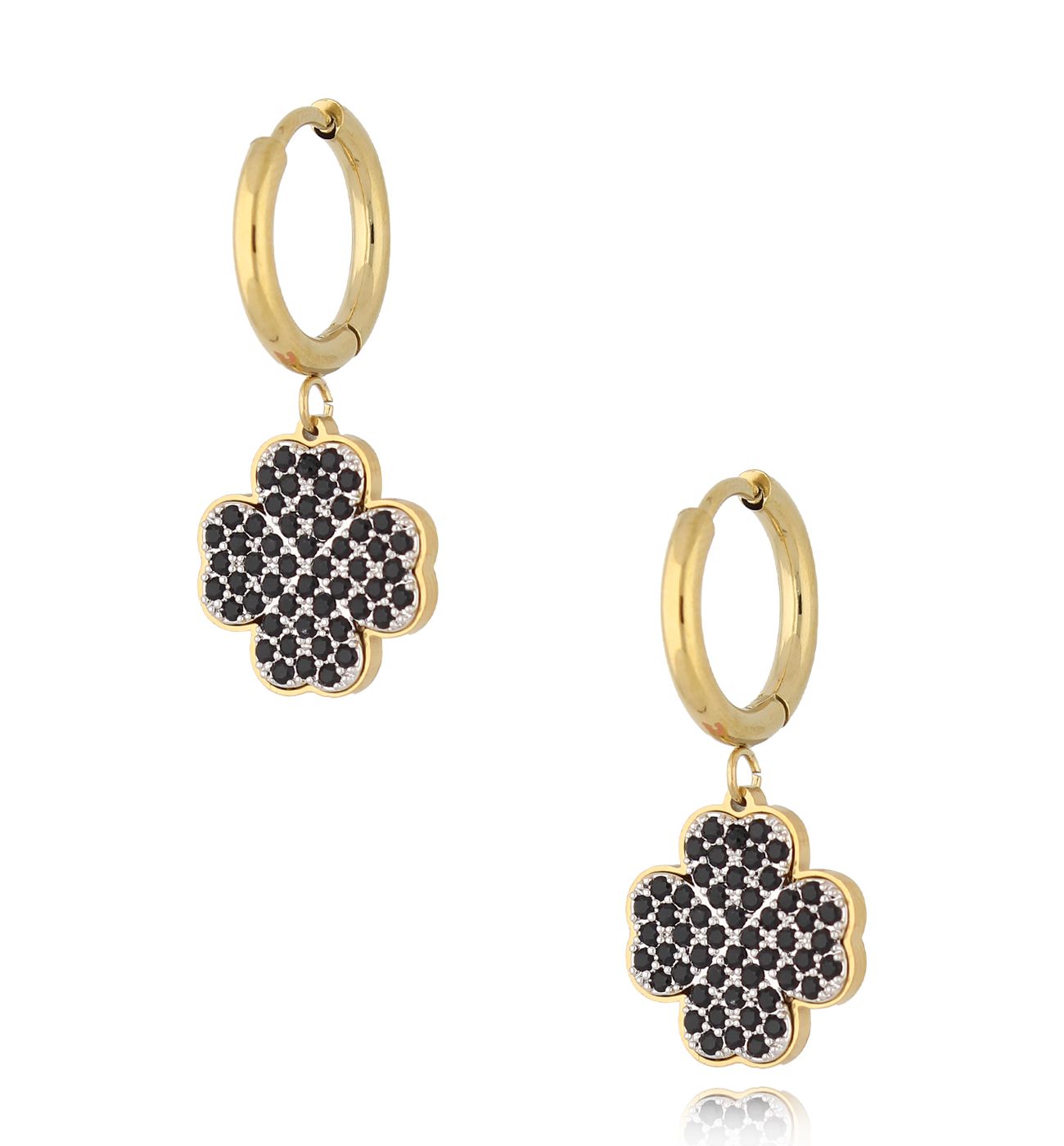 Kolczyki złote kółka z koniczynką Siris KSY0048 - By Dziubeka