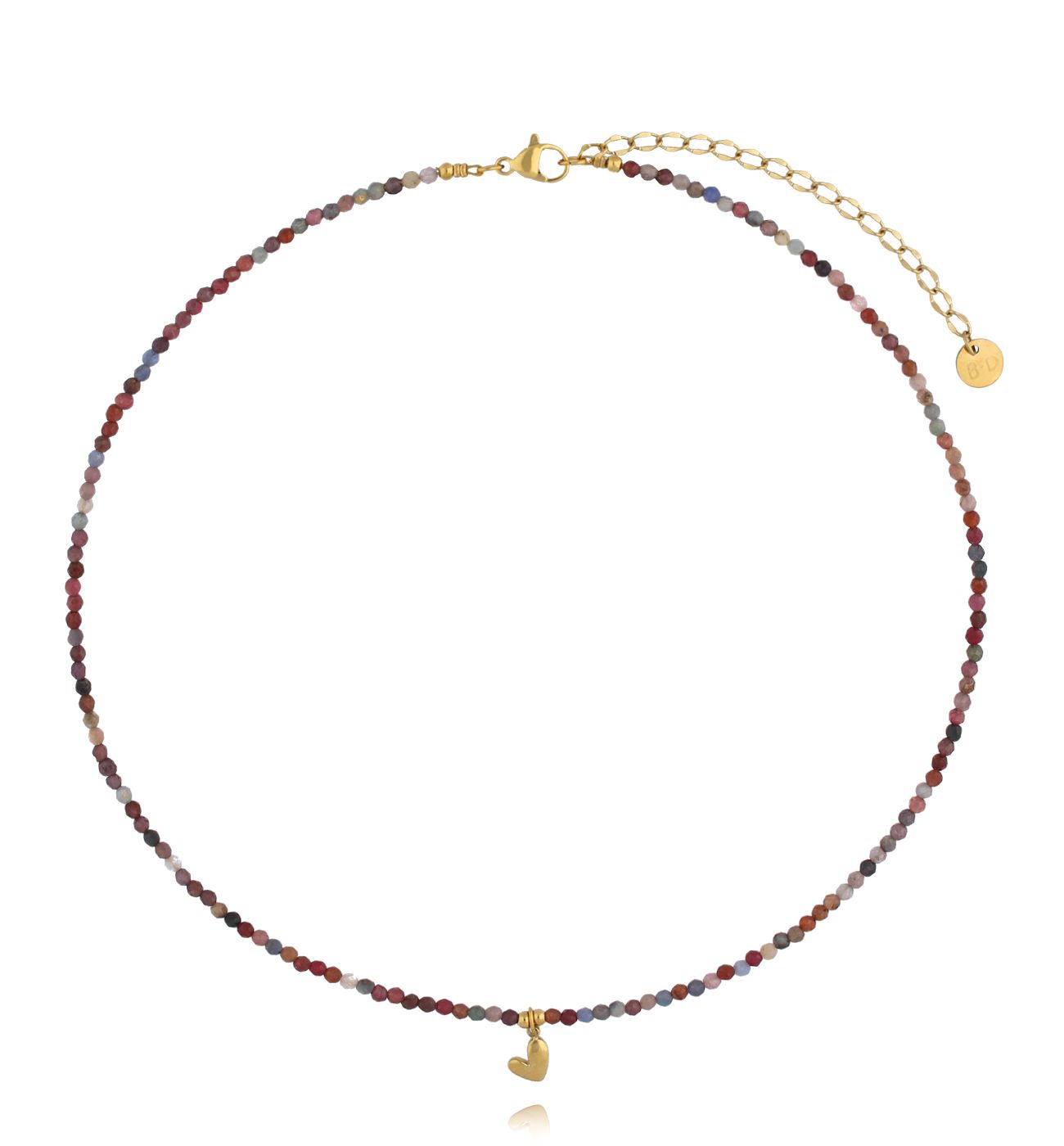 Naszyjnik z rubinami, szafirami i złotym sercem - By Dziubeka