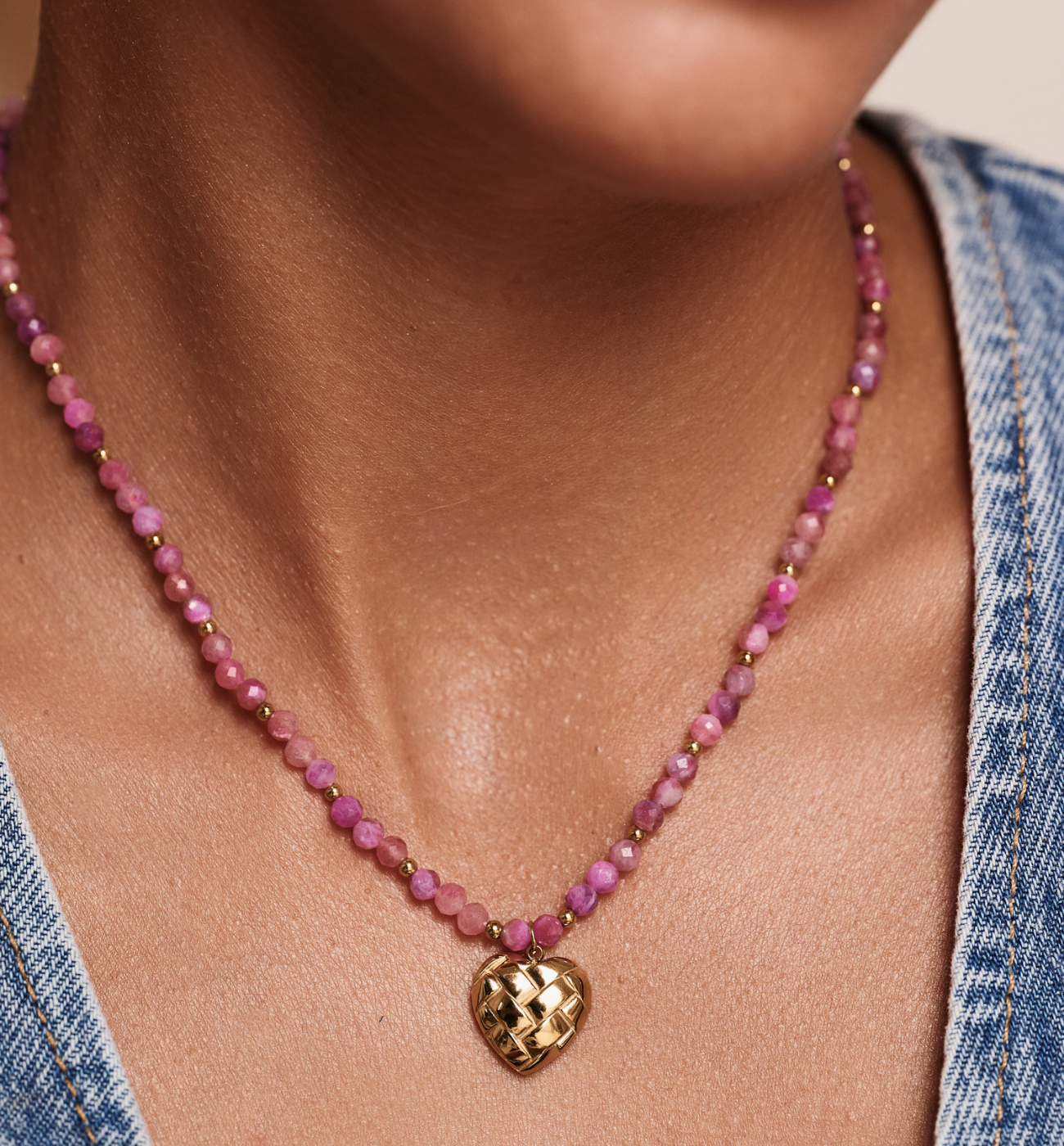 Naszyjnik z turmalinami i sercem NTW1530