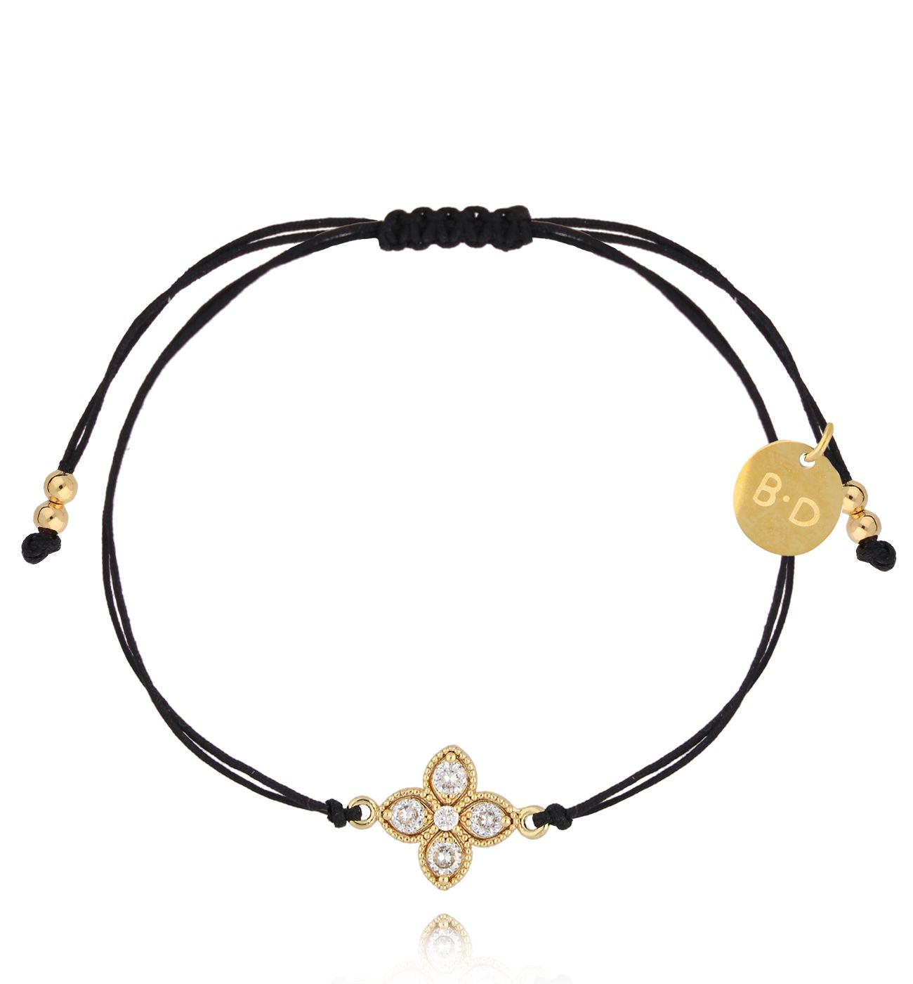 Bransoletka z czarnym sznurkiem i koniczynką BGL1015 - By Dziubeka