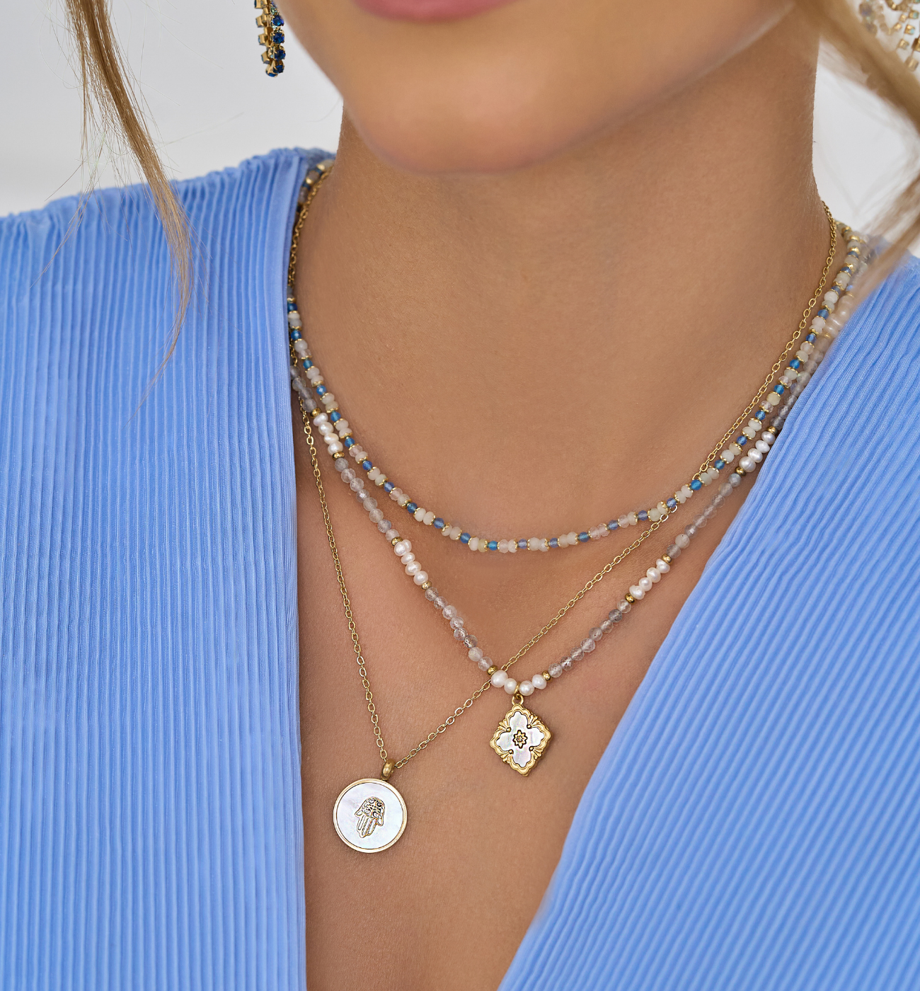 Naszyjnik z perłami i labradorytami - By Dziubeka