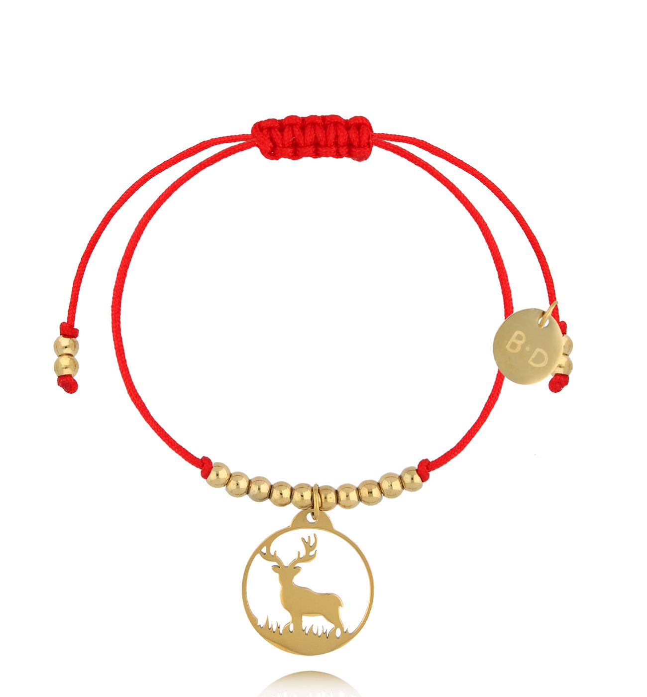 Bransoletka czerwona ze złotym jeleniem Cerf BGL0940 - By Dziubeka