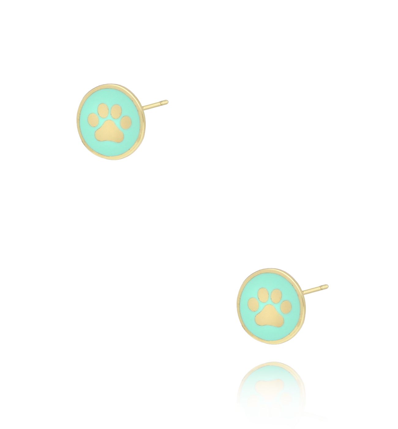 Kolczyki złote z łapkami i miętową emalią KCA0010 - By Dziubeka