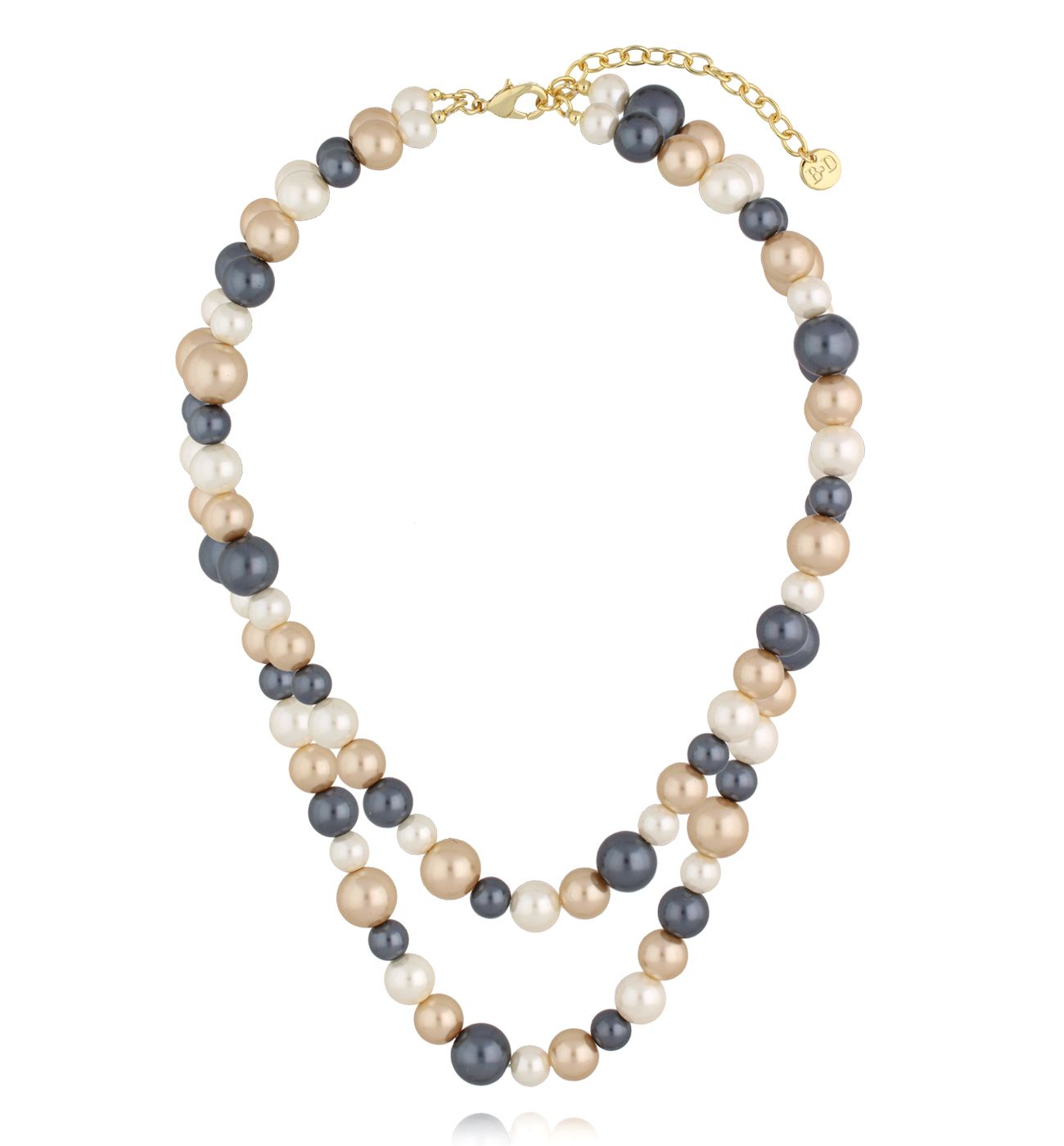 Naszyjnik z pereł w odcieniach szarości, bieli i złota - By Dziubeka