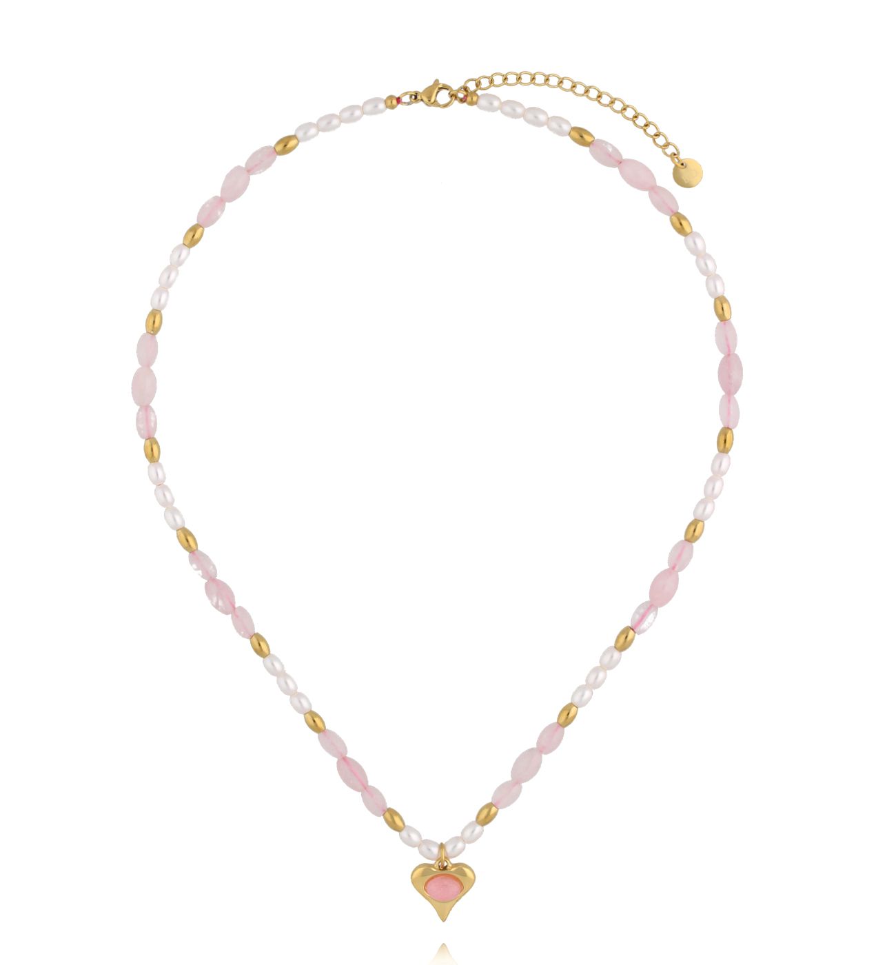 Naszyjnik z różowymi kamieniami i sercem NSC0608