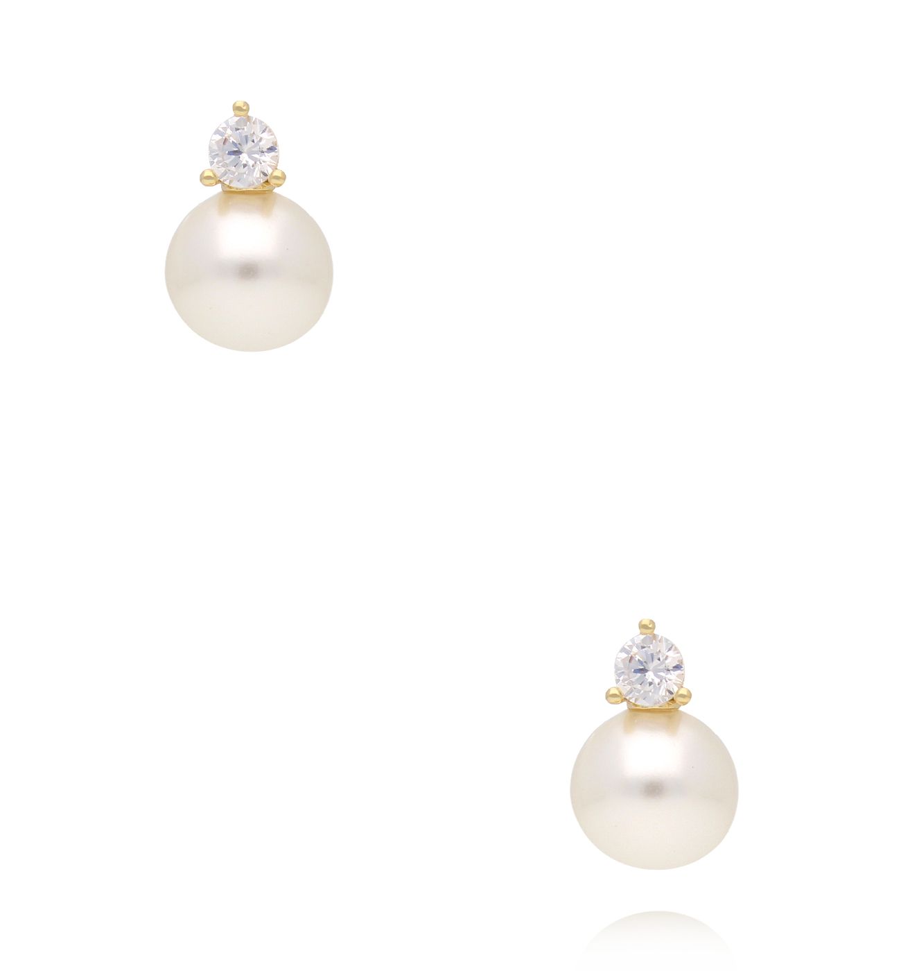 Kolczyki złote sztyfty z perłą i cyrkonią KLU0105 - By Dziubeka