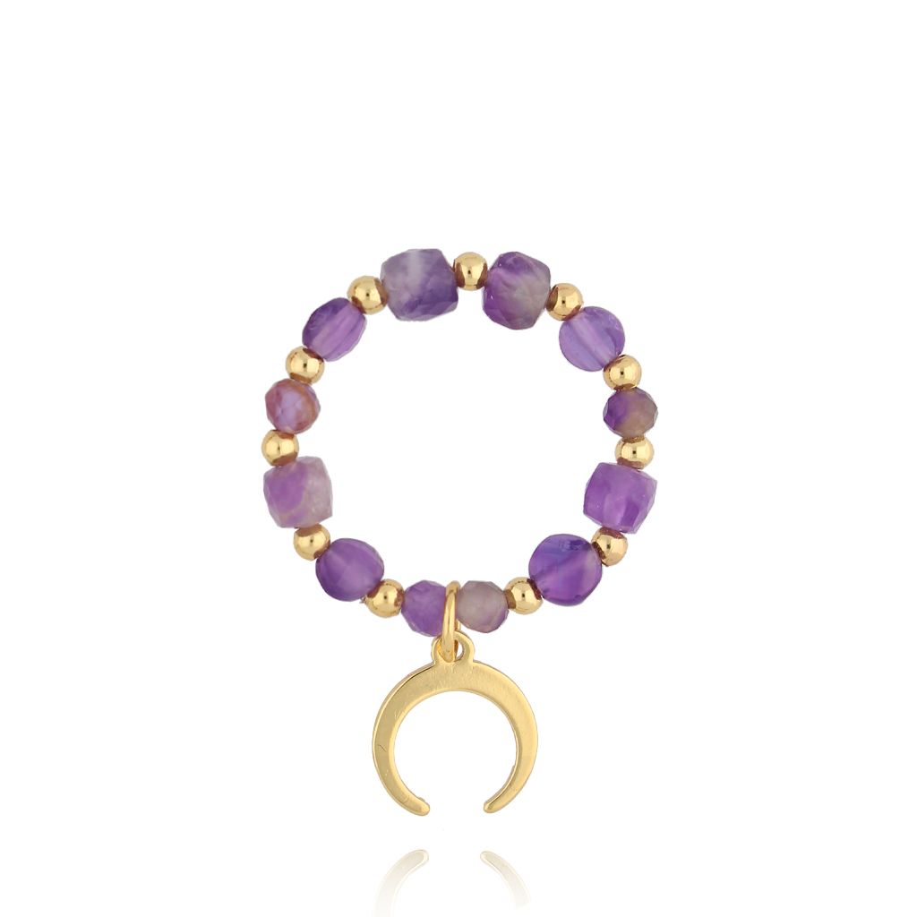 Pierścionek z księżycem i ametystami PTW0443