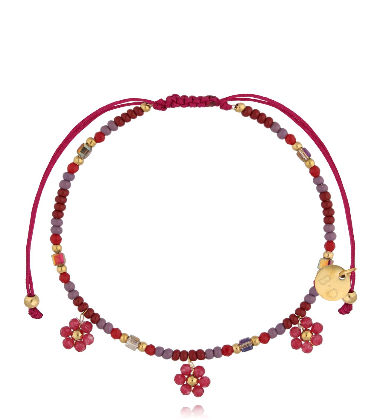 Bransoletka w śliwkowo-czerwonych odcieniach z kwiatkami BMT0318