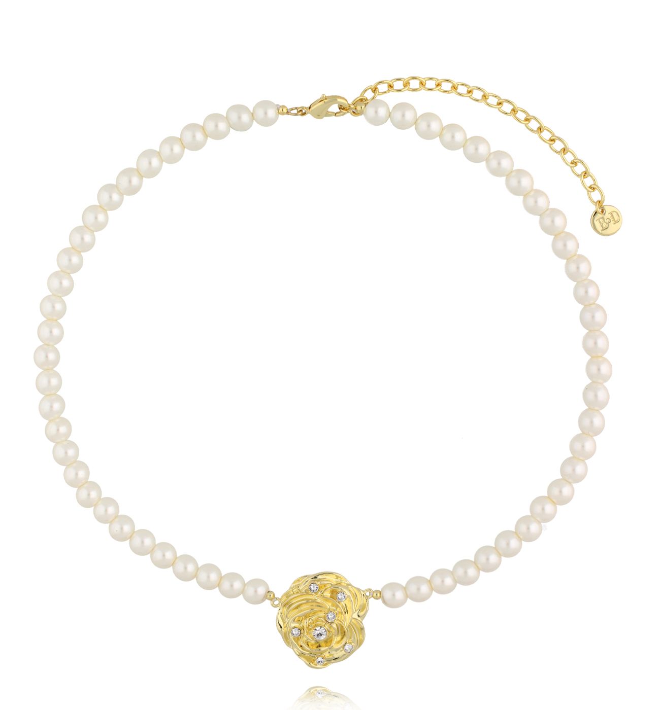 Naszyjnik z perłami i złotą różą - By Dziubeka