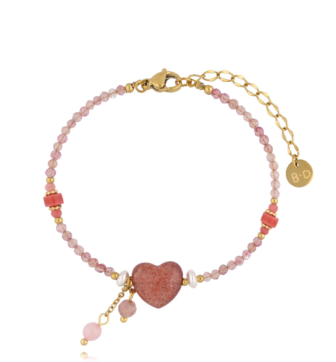 Bransoletka z kwarcami truskawkowymi i sercem - By Dziubeka
