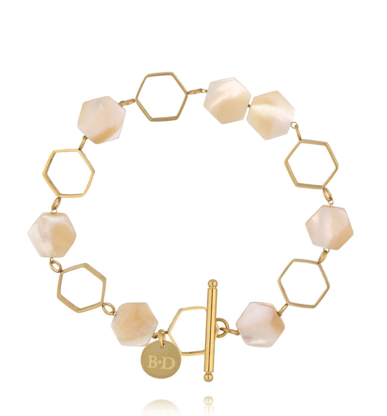 Bransoletka z plastrami miodu z masy perłowej - By Dziubeka