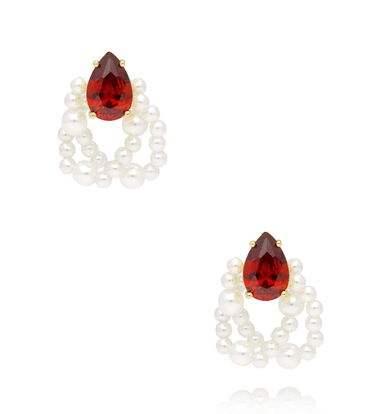 Kolczyki z perełkami i czerwonym oczkiem KLU0045 - By Dziubeka