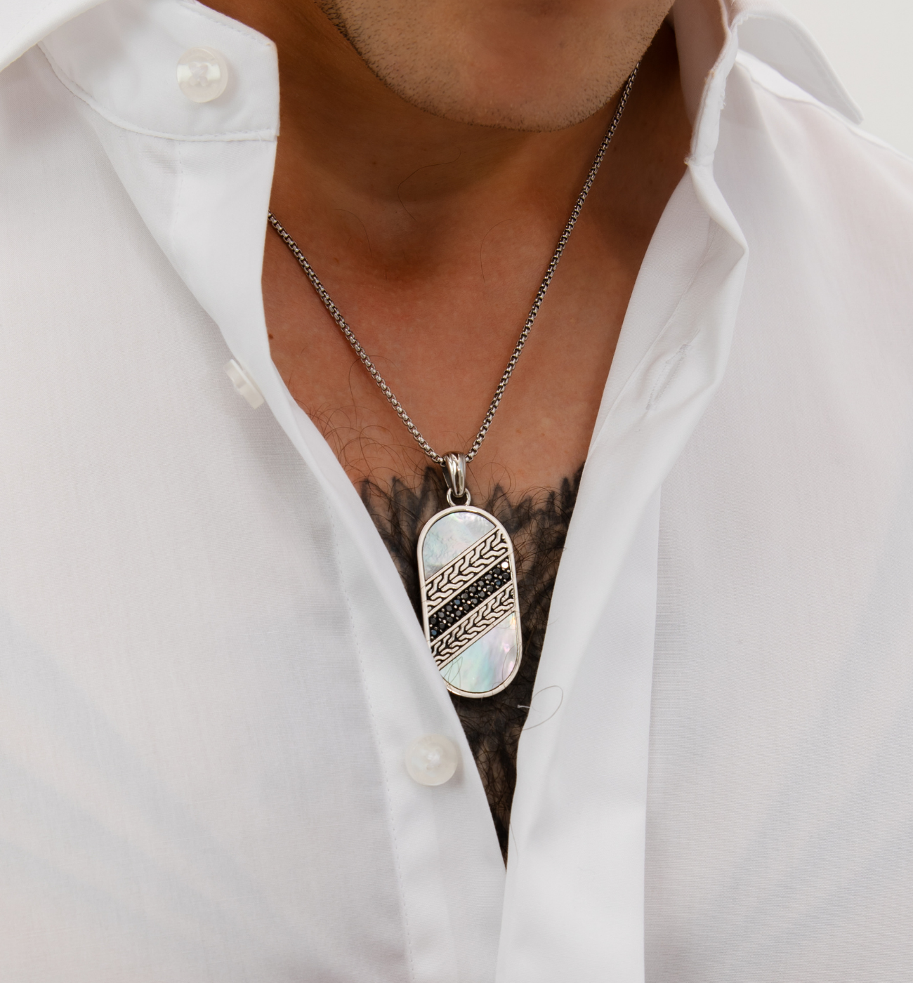 Naszyjnik męski z zawieszką z masą perłową - By Dziubeka