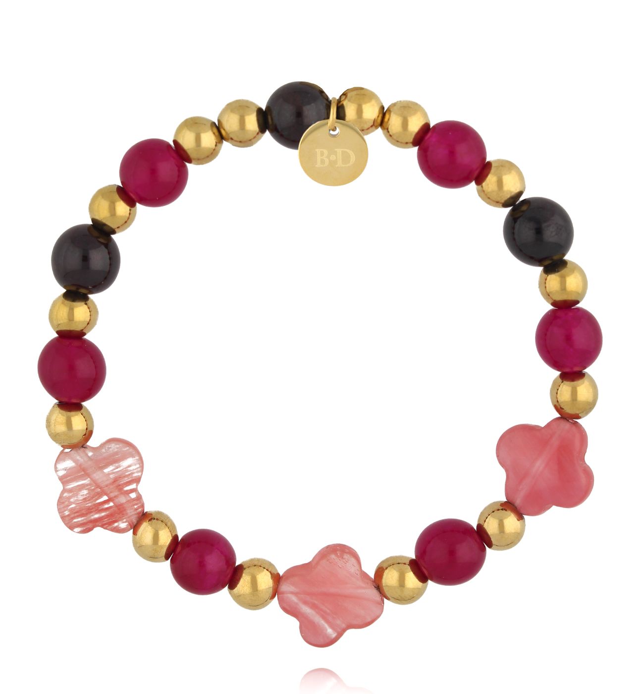 Bransoletka malinowo- czarna z kamieniami BMMH4035