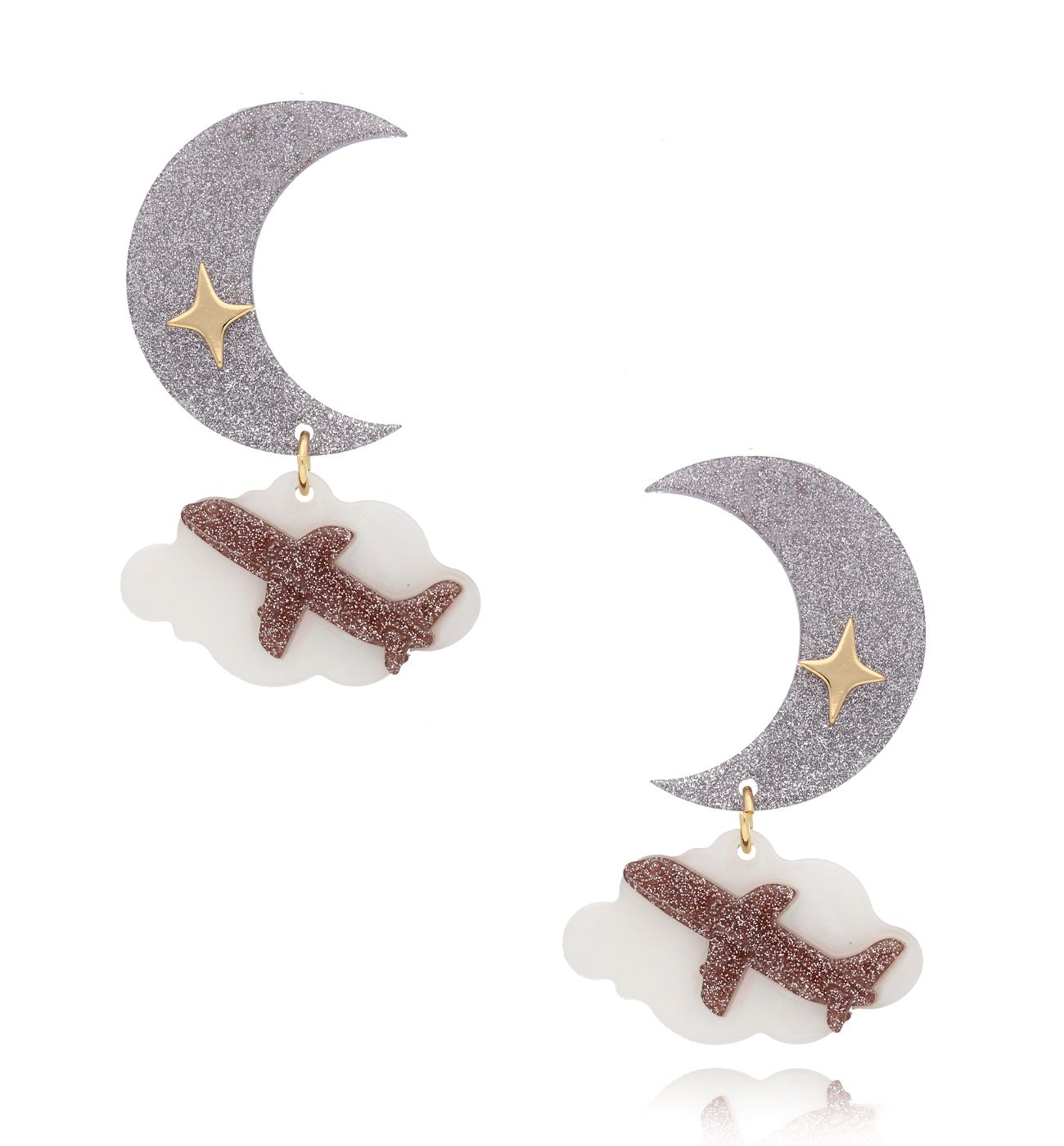 Kolczyki z księżycami i samolotami Travel Lover KZA0117