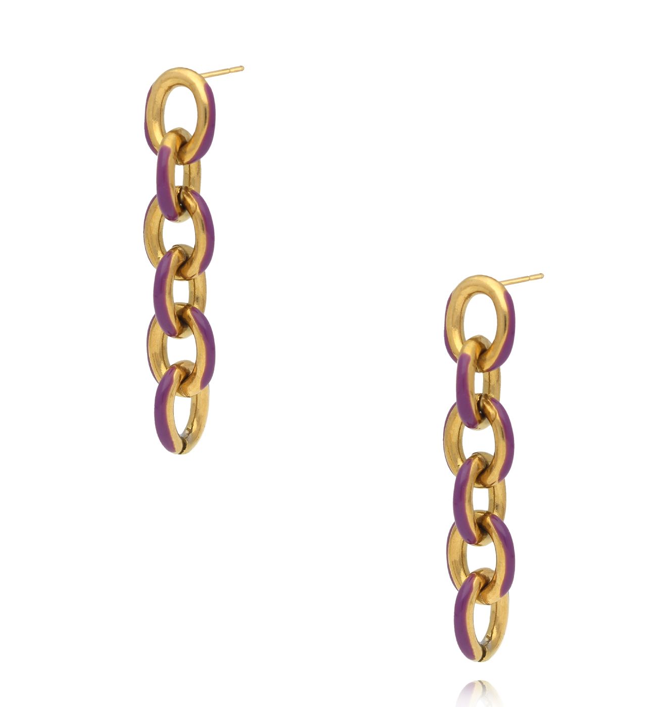 Kolczyki z łańcuchem i fioletową emalią - By Dziubeka