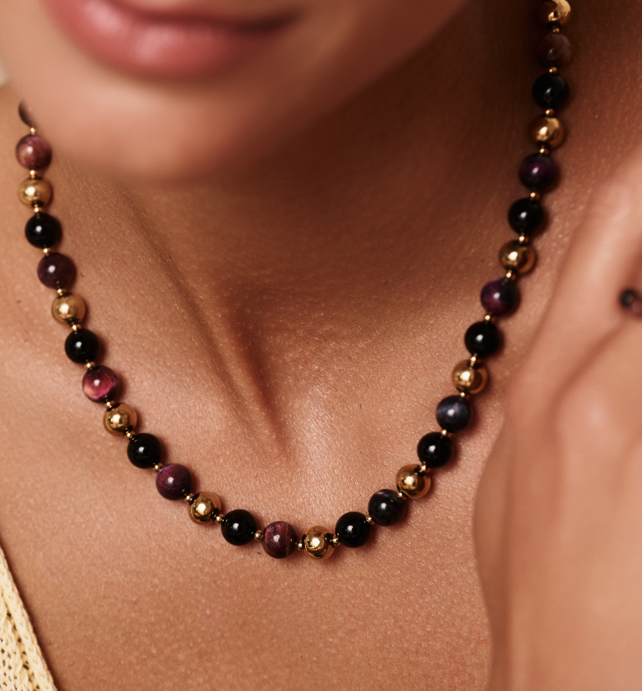 Naszyjnik z agatami i tygrysim okiem - By Dziubeka