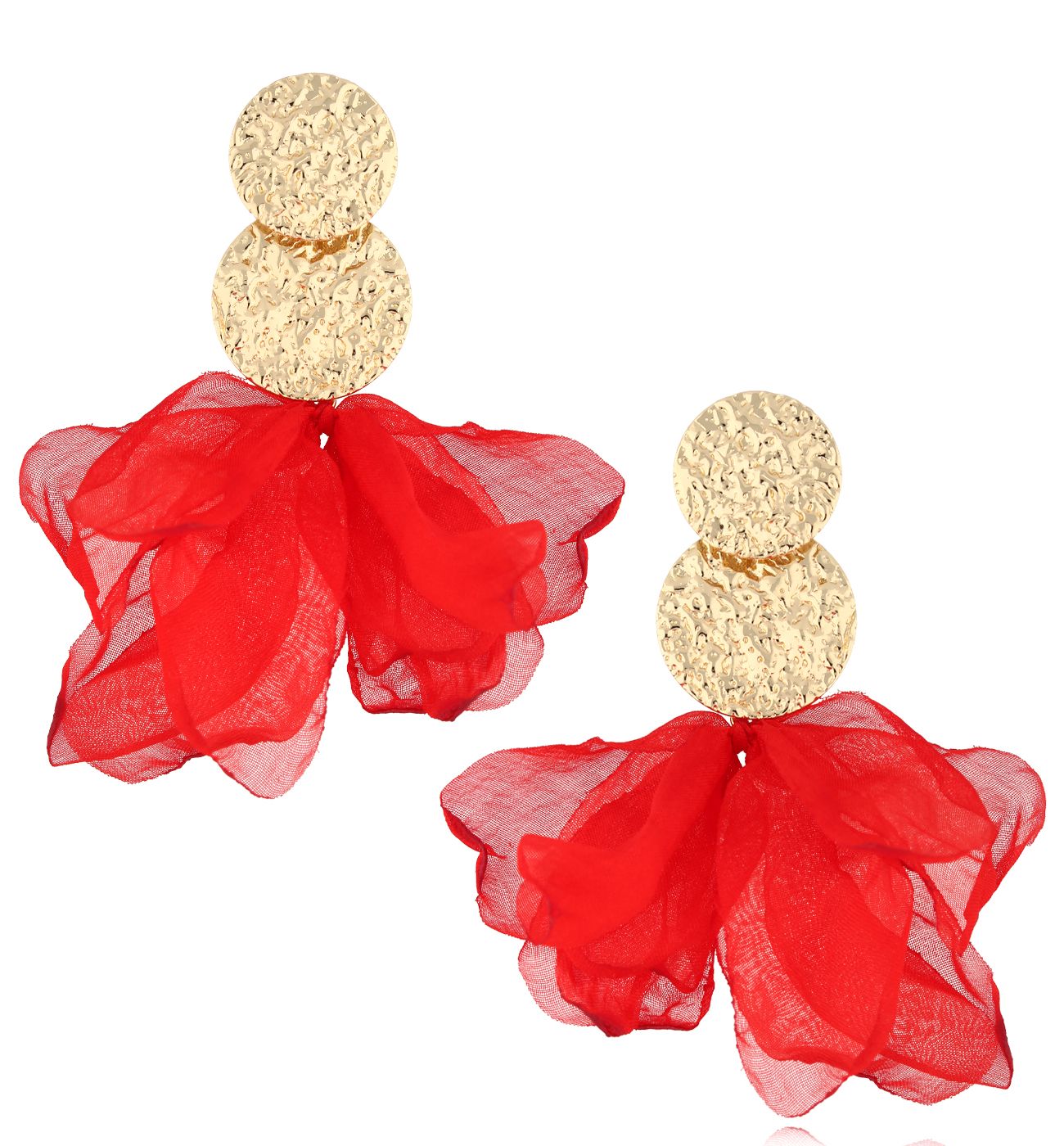 Kolczyki z czerwoną tkaniną - By Dziubeka