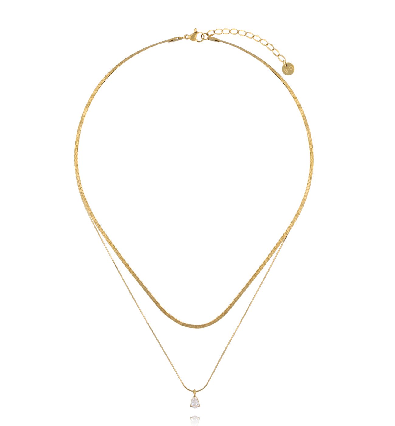 Naszyjnik podwójny z kryształkiem i żmijką złoty NSY0592 - By Dziubeka