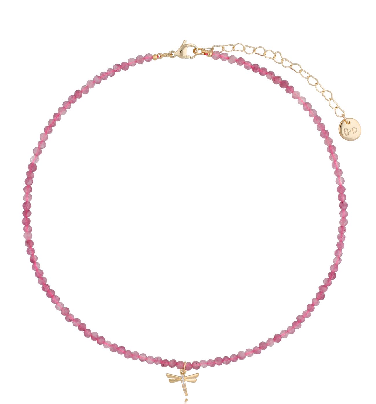 Naszyjnik z różowymi turmalinami i ważką Posie - By Dziubeka