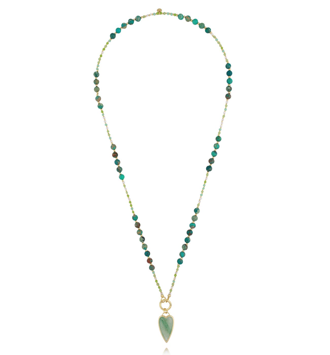 Naszyjnik z zielonymi turkusami i sercem NSC0673