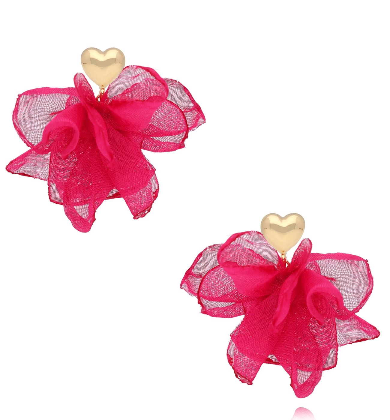 Kolczyki kwiatowe fuksjowe z sercem - By Dziubeka
