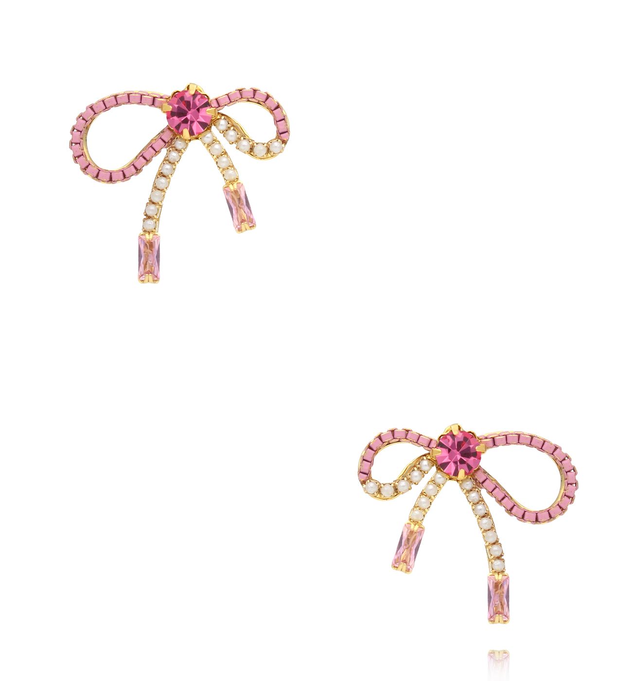 Kolczyki różowe kokardki z kryształkami KLU0134