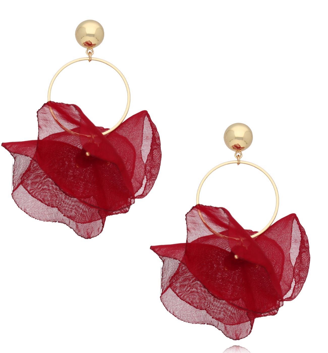 Kolczyki z bordową tkaniną - By Dziubeka