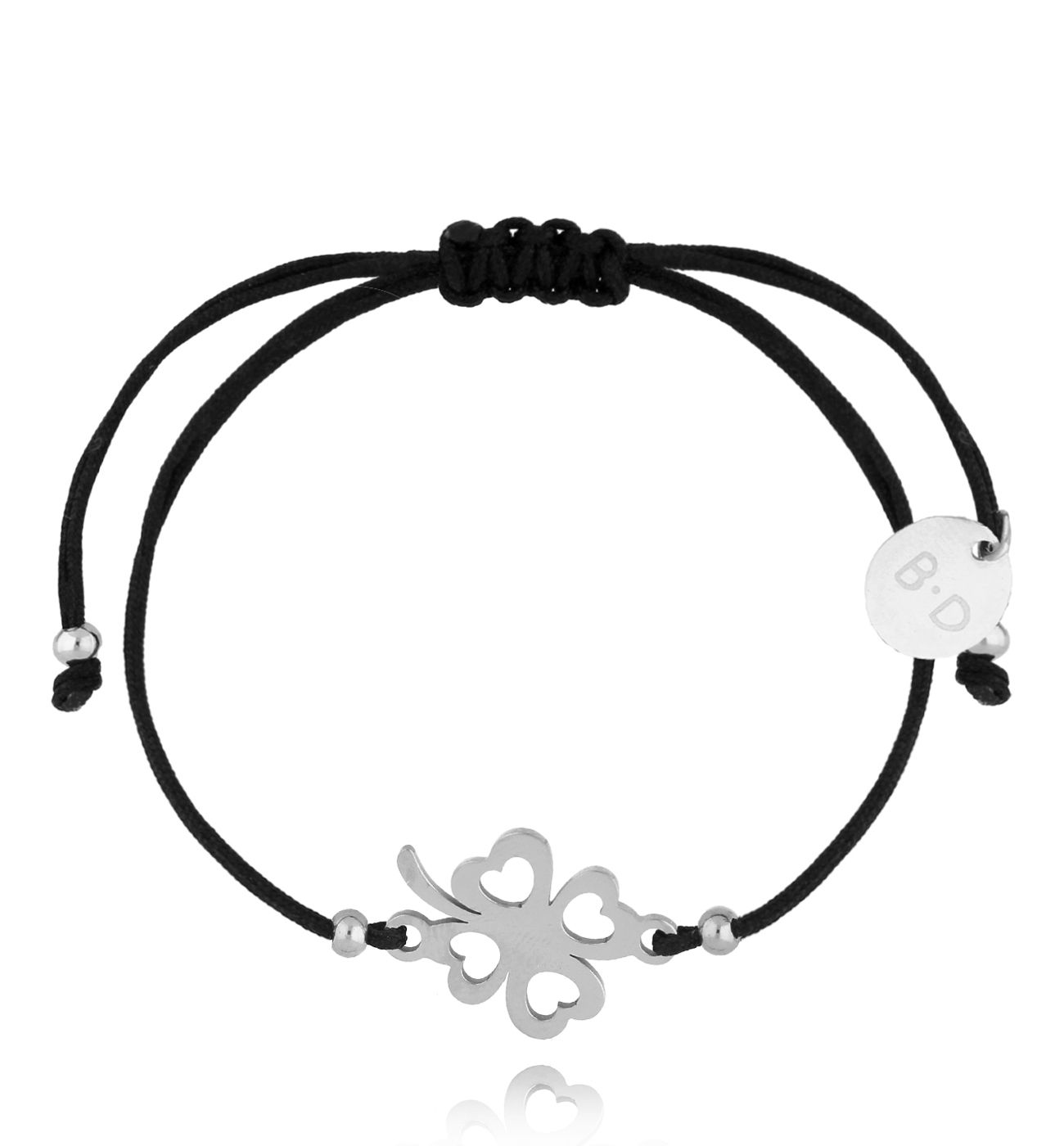 Bransoletka czarna ze srebrną koniczynką Joie BGL0925