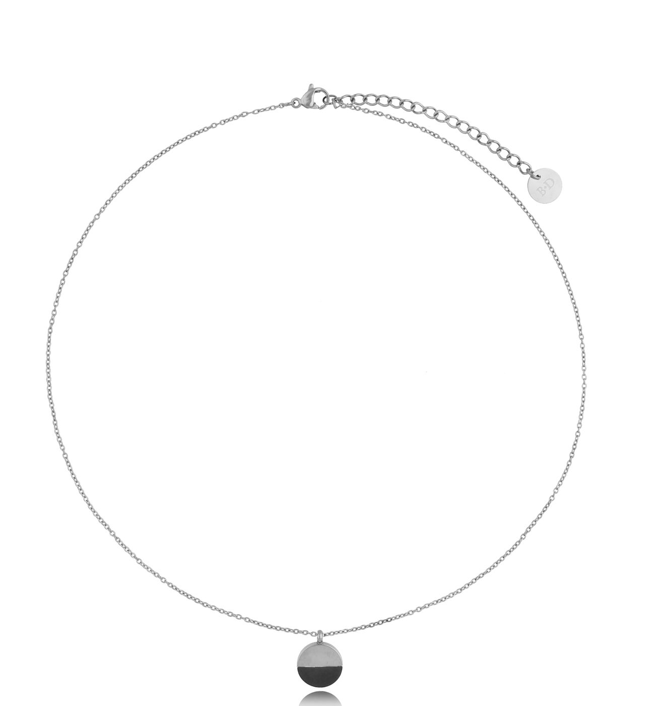 Naszyjnik ze stali szlachetnej posrebrzany z onyksem Sister NSA0244