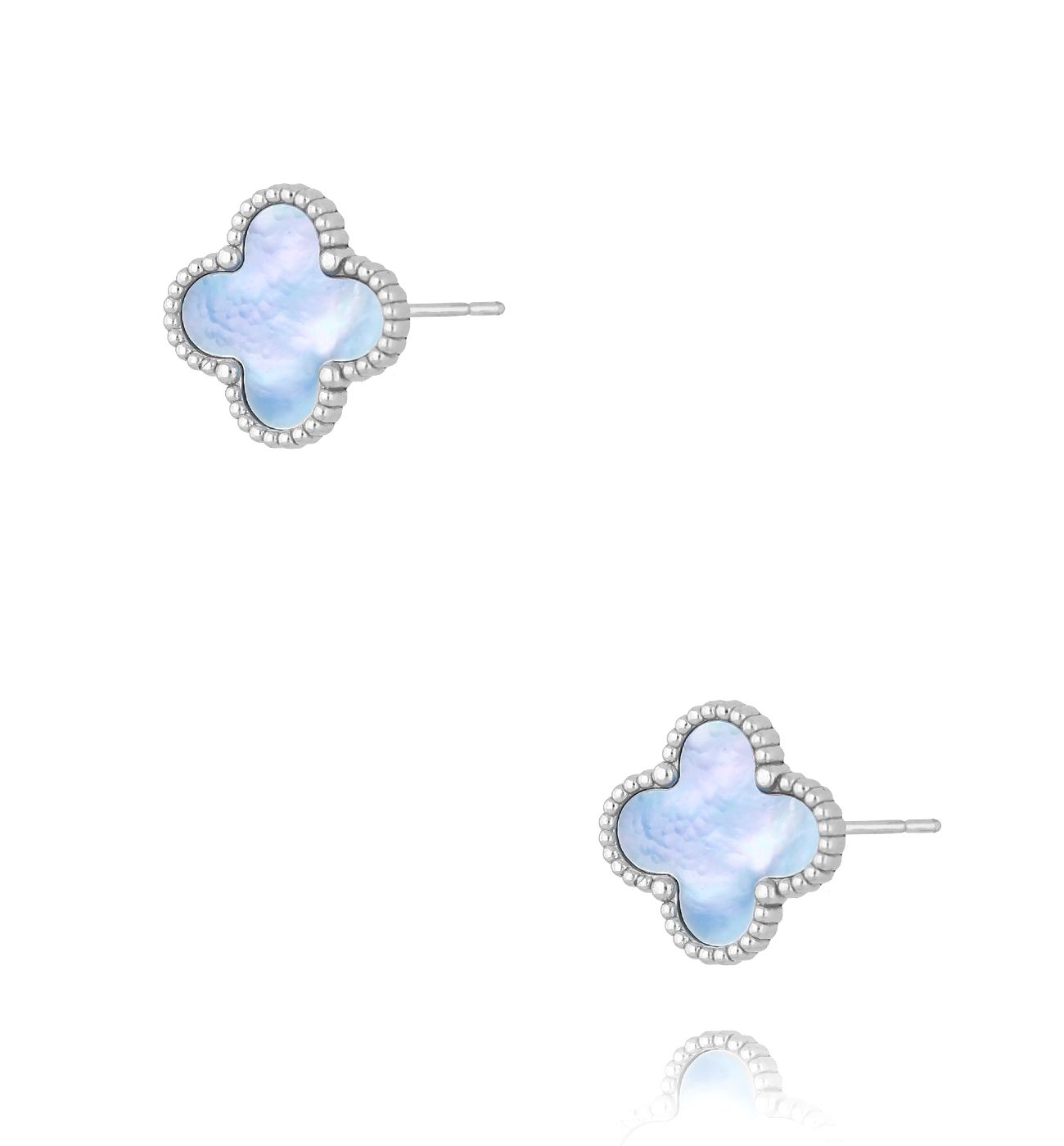 Kolczyki z koniczynką z niebieską masą perłową srebrne Luck in Leaves KSY0195 - By Dziubeka