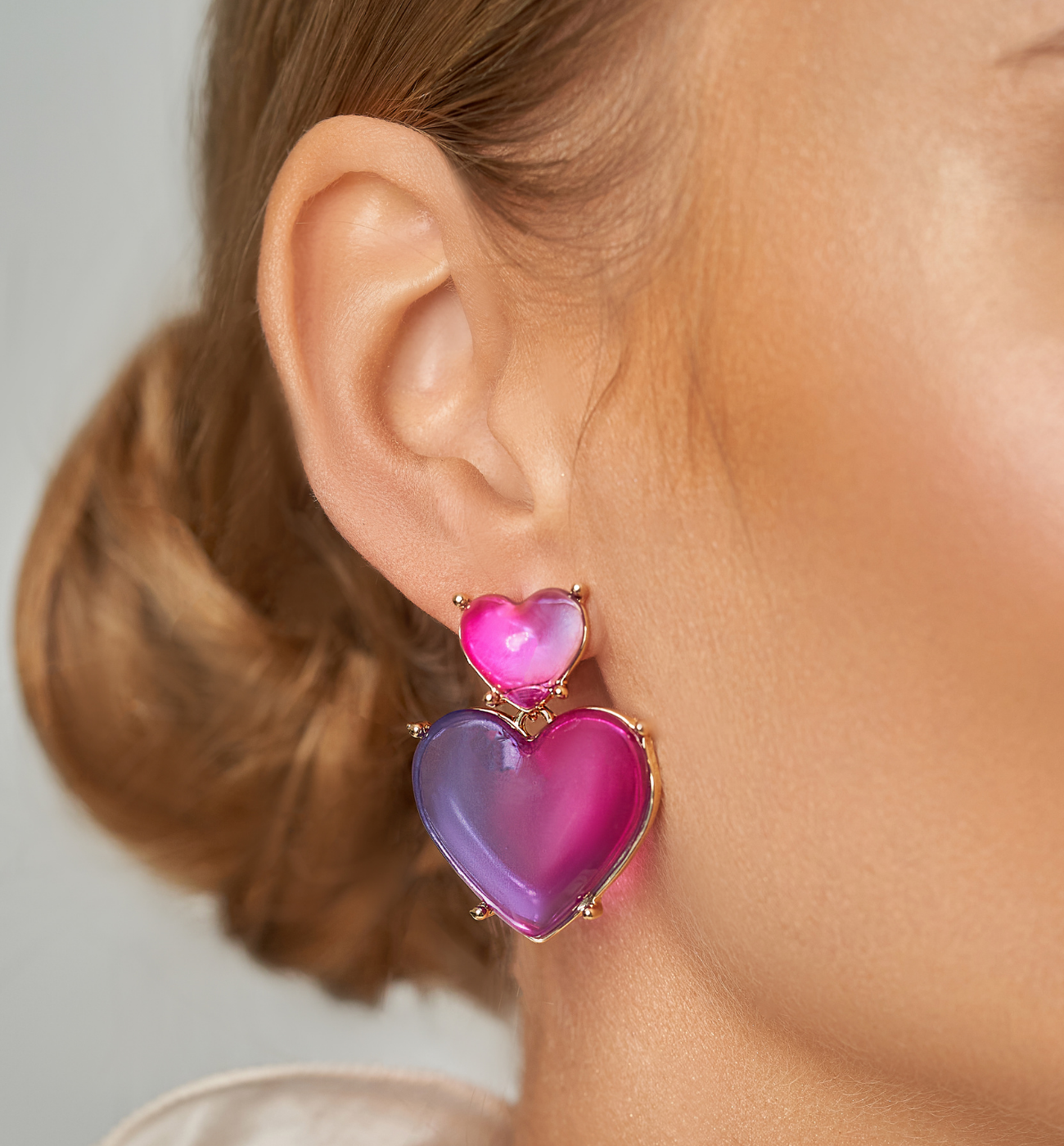 Kolczyki fioletowo fuksjowe z sercami Palette KZA0322 - By Dziubeka