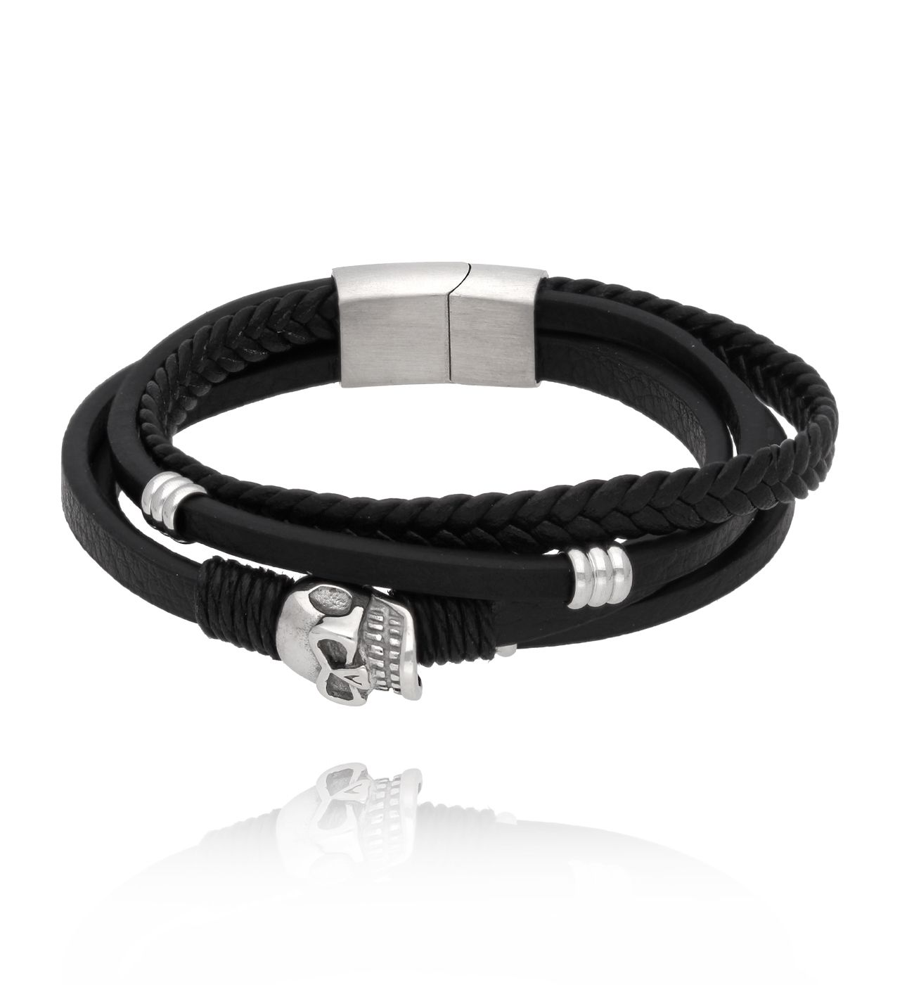 Bransoletka męska skórzana z czaszką Hilario 71 - By Dziubeka