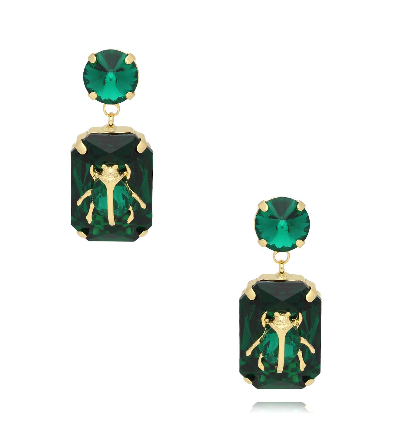 Kolczyki złote z zielonym żukiem Siyo 4 - By Dziubeka