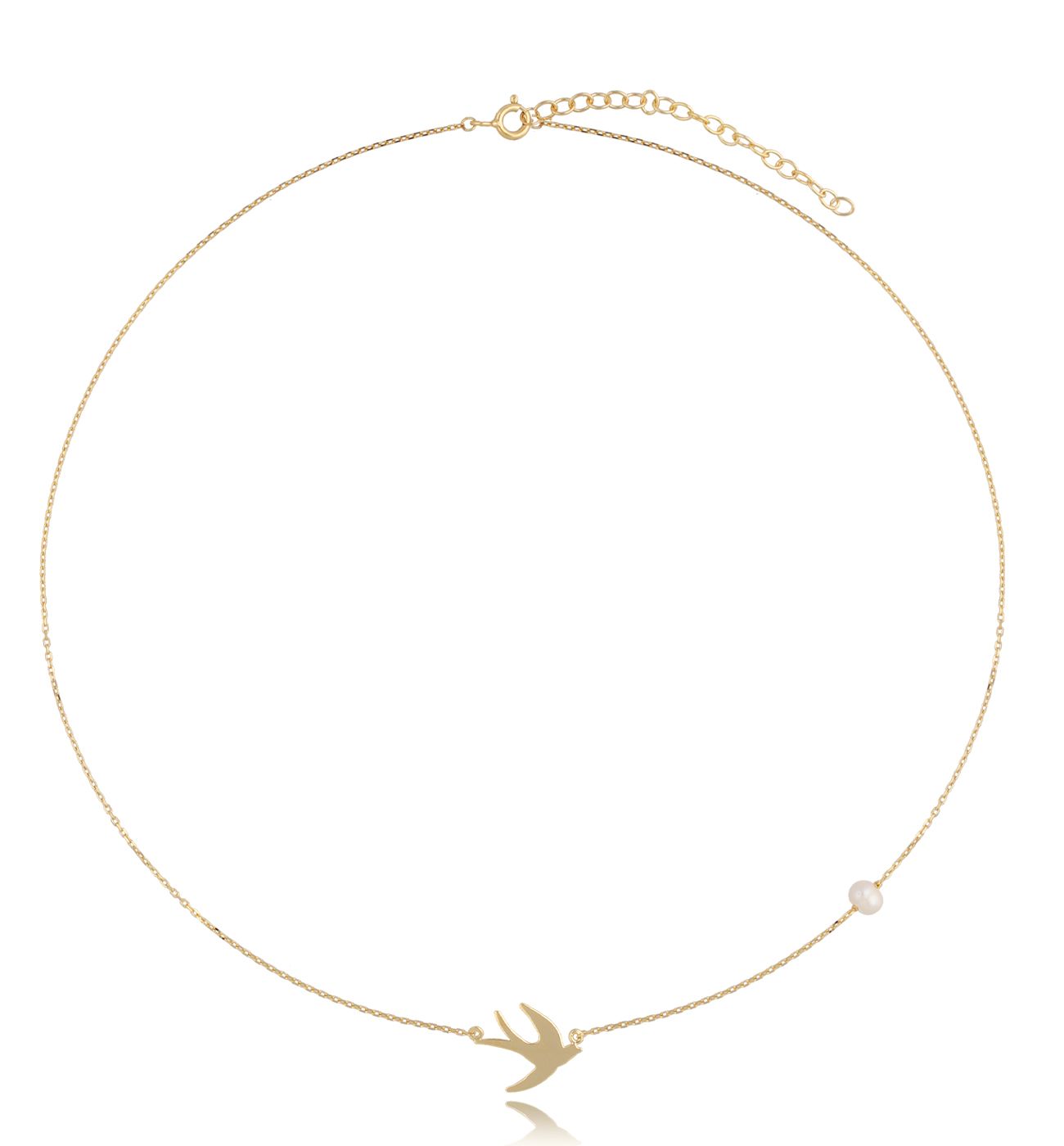 Naszyjnik pozłacany z jaskółką i perłą Good Sign - By Dziubeka
